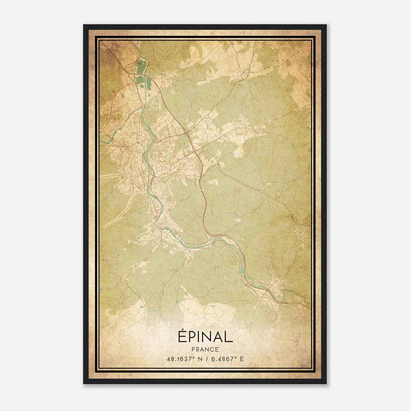 Vintage Epinal France Map Poster, Epinal City Road Wall Art Print