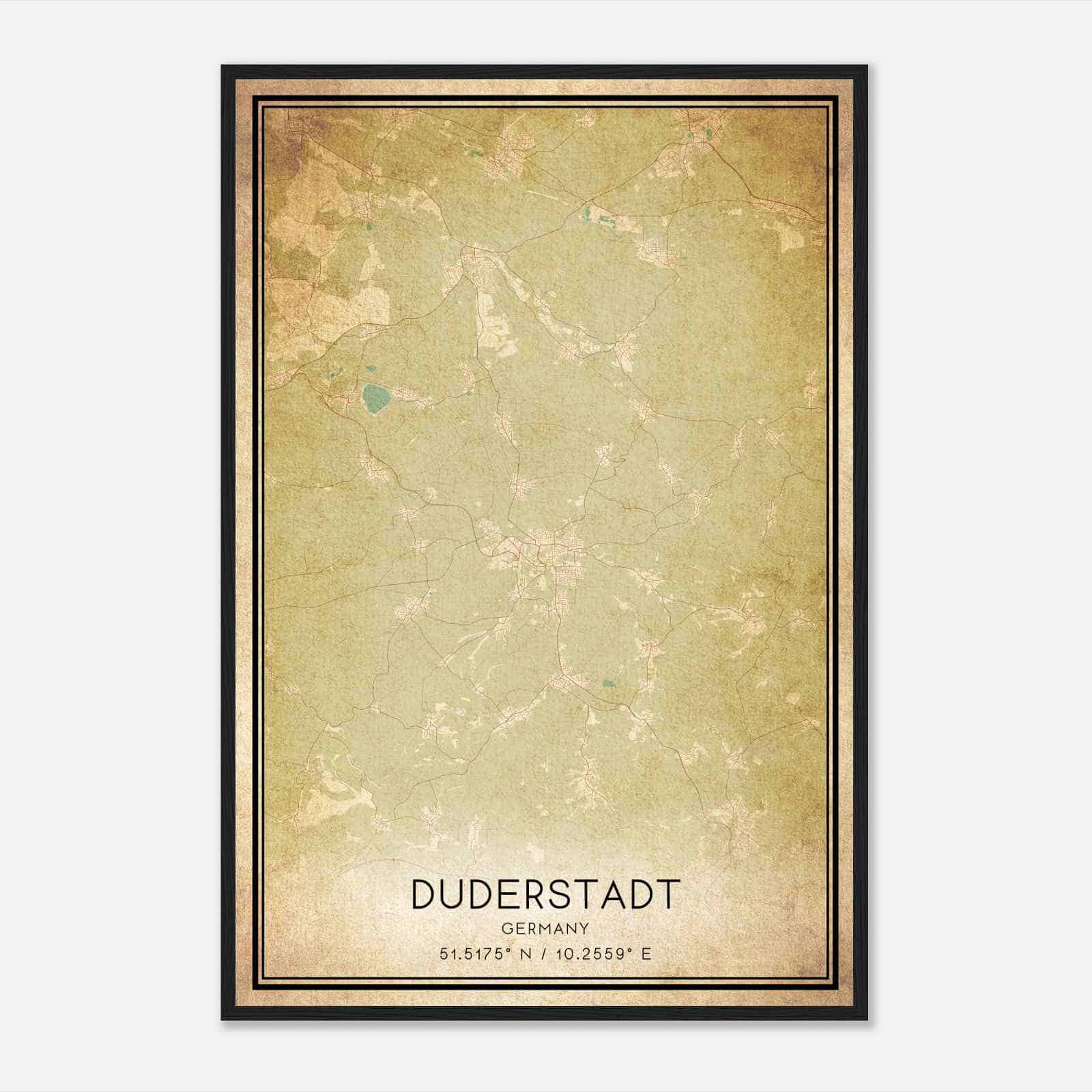 Vintage Duderstadt Germany Map Poster, Duderstadt City Road Wall Art Print