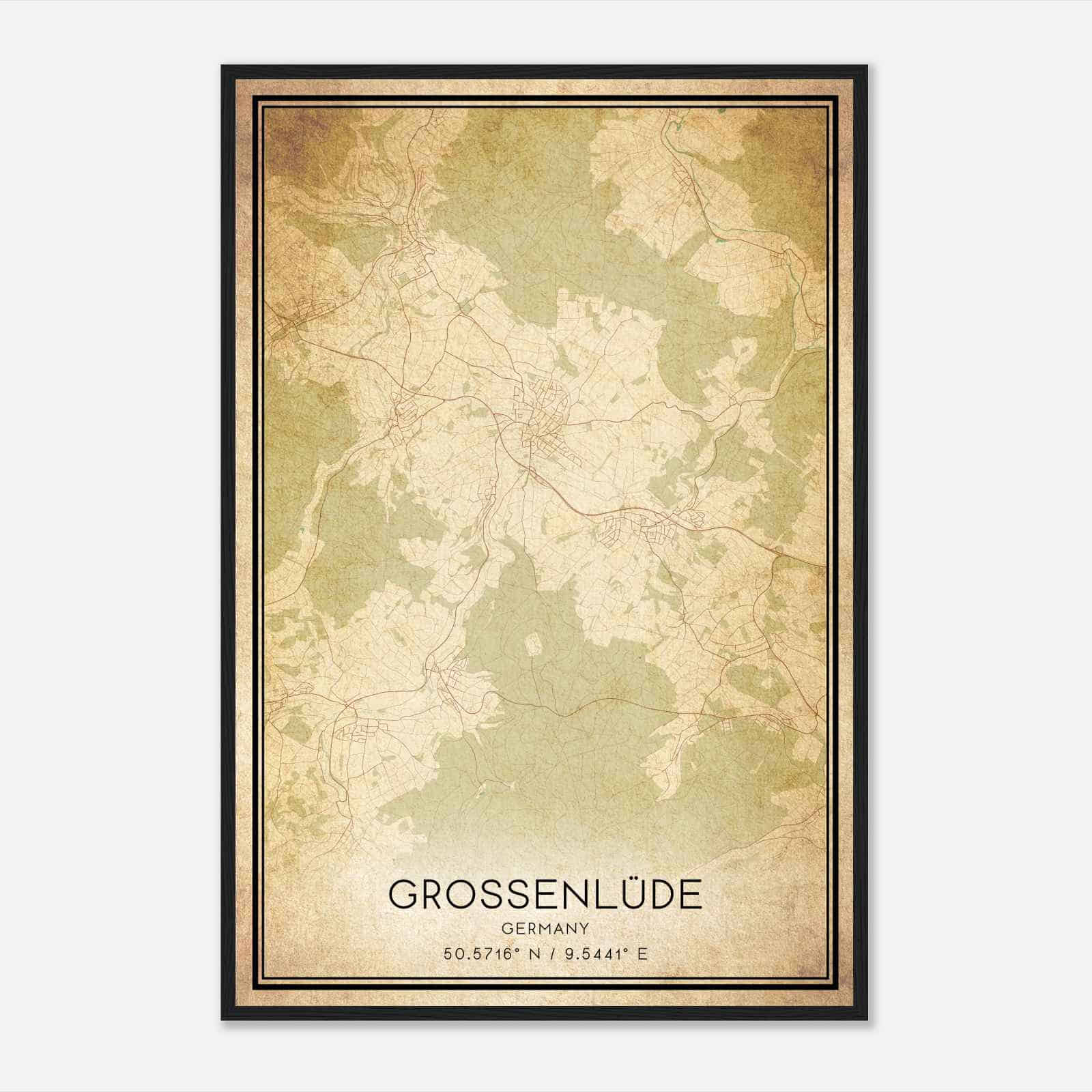 Vintage Grossenluder Germany Map Poster, Grossenluder City Road Wall Art Print