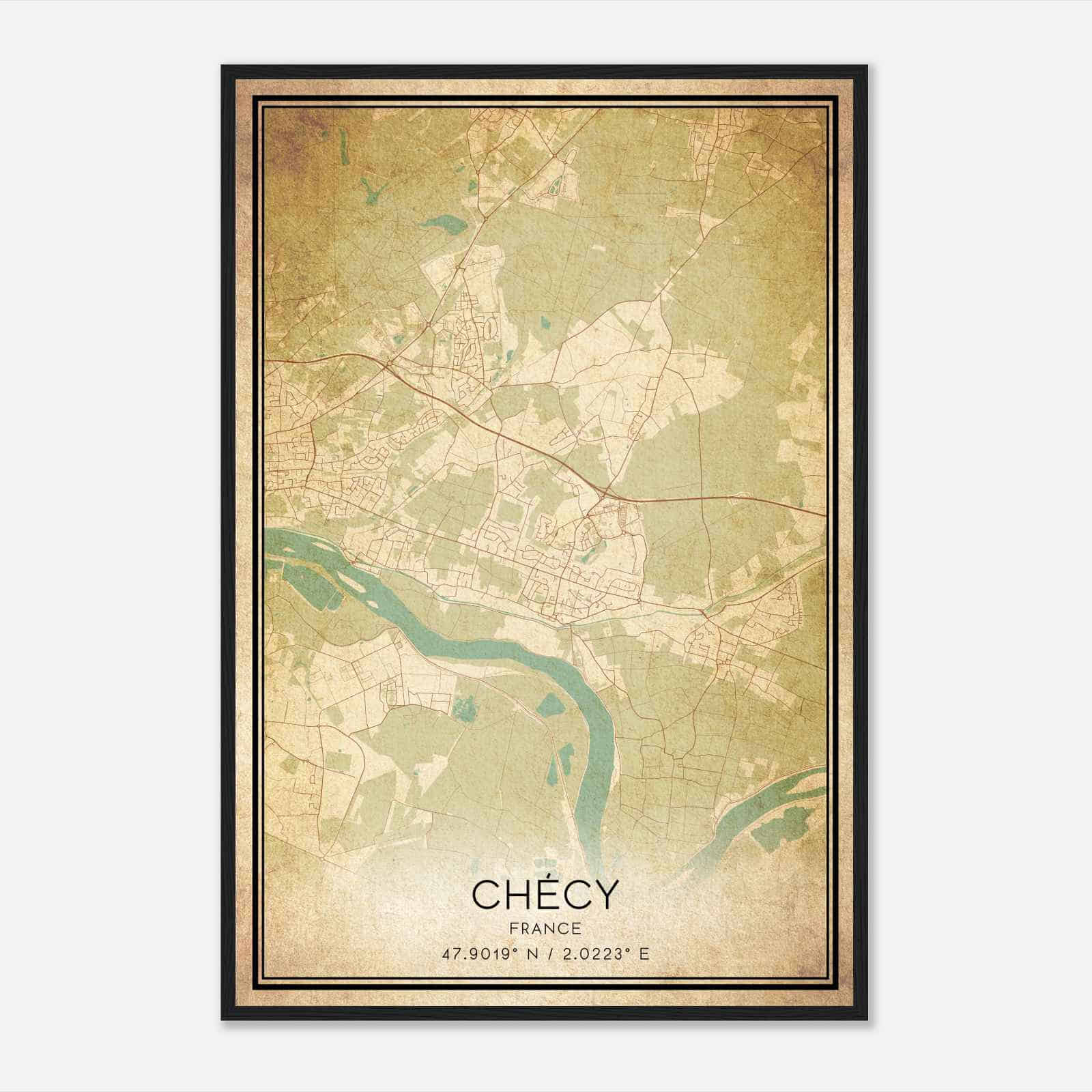 Vintage Checy France Map Poster, Checy City Road Wall Art Print