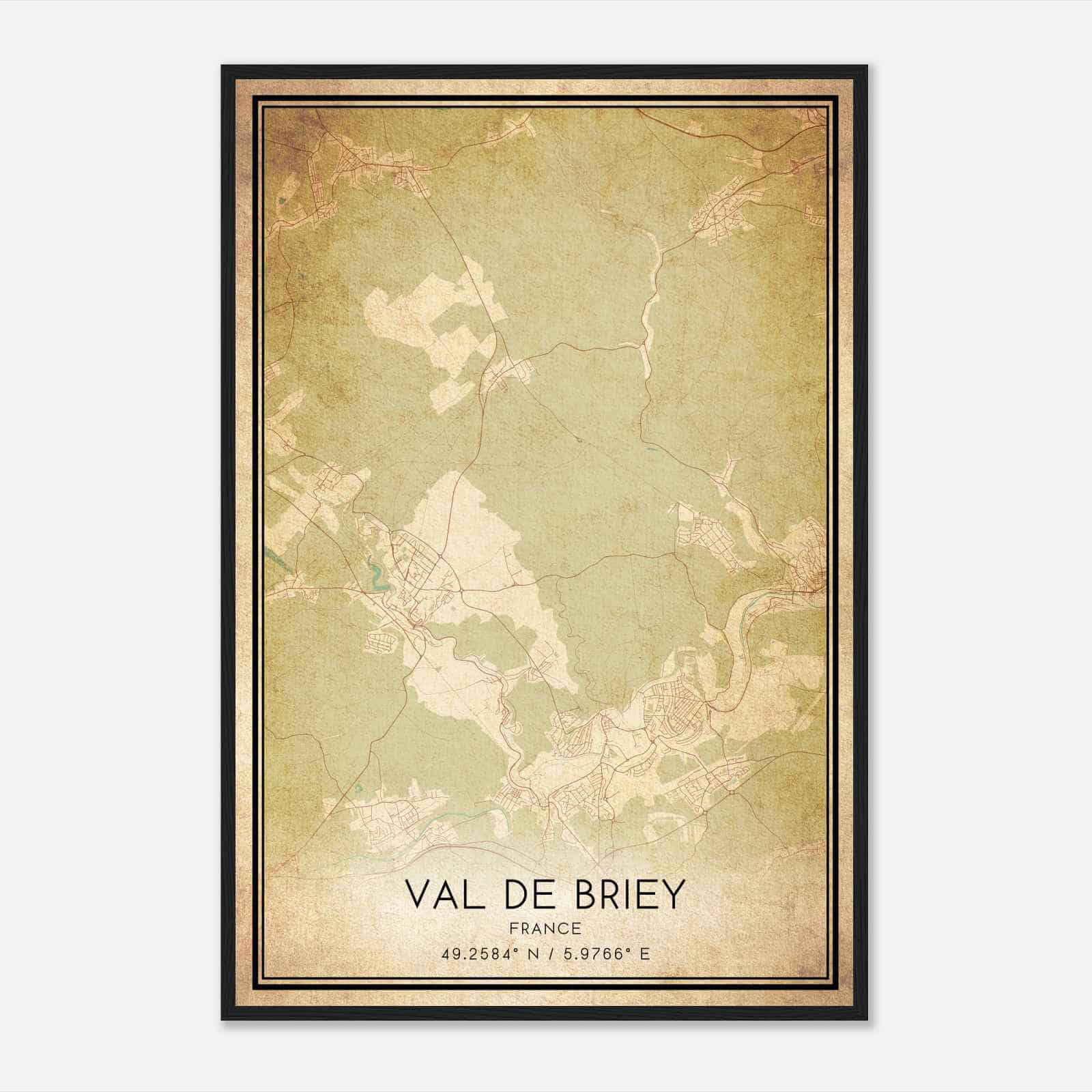 Vintage Briey France Map Poster, Briey City Road Wall Art Print