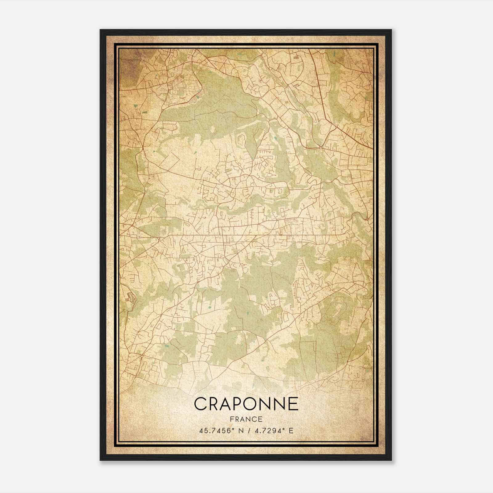Vintage Craponne France Map Poster, Craponne City Road Wall Art Print