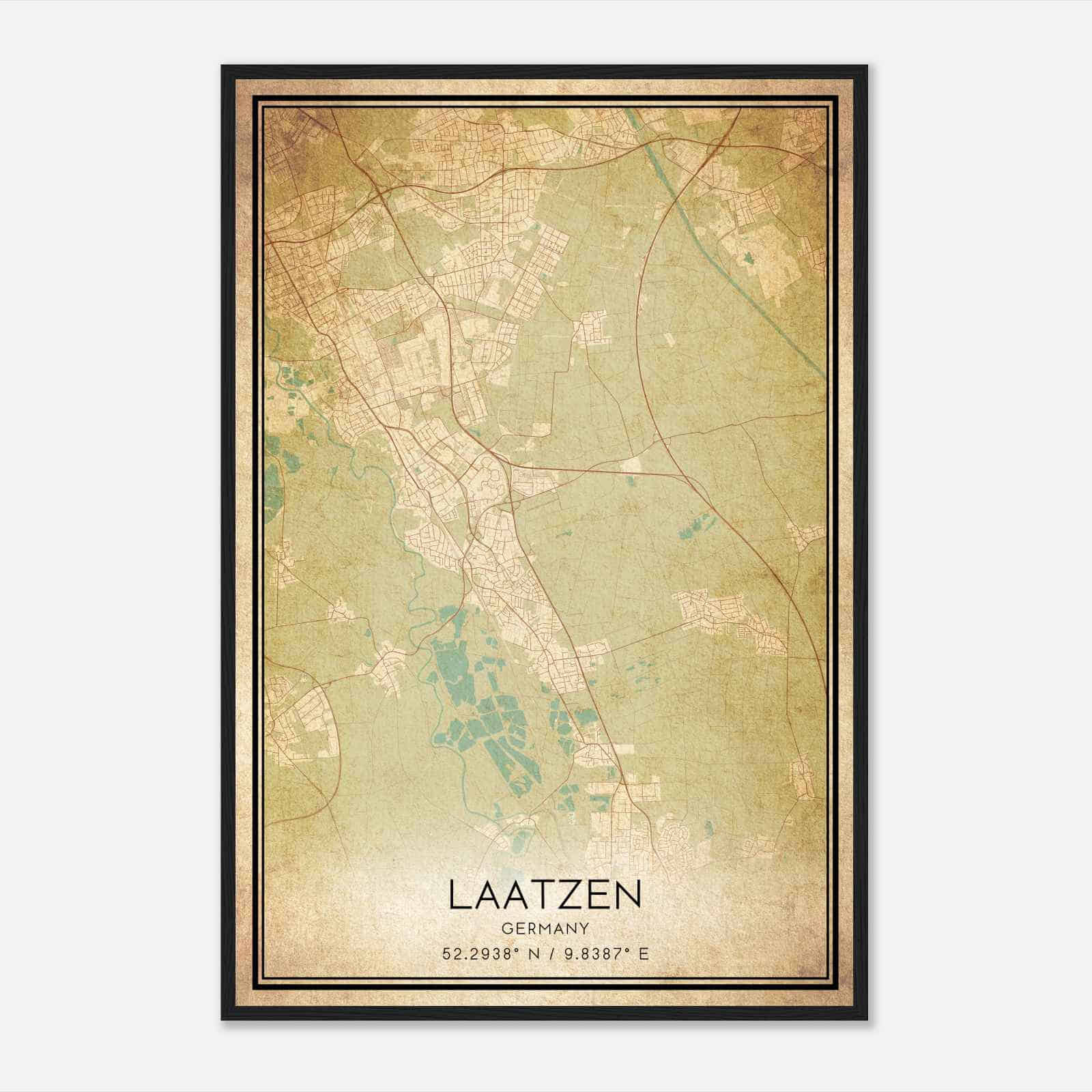 Vintage Laatzen Germany Map Poster, Laatzen City Road Wall Art Print