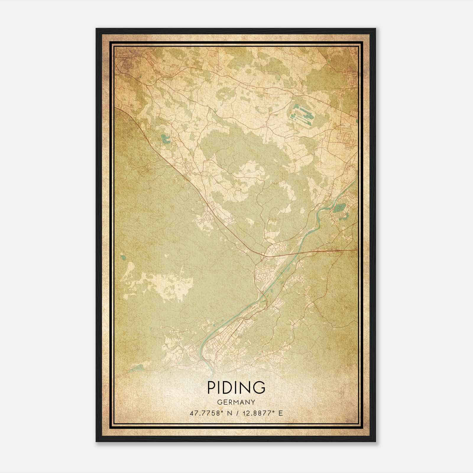 Vintage Piding Germany Map Poster, Piding City Road Wall Art Print