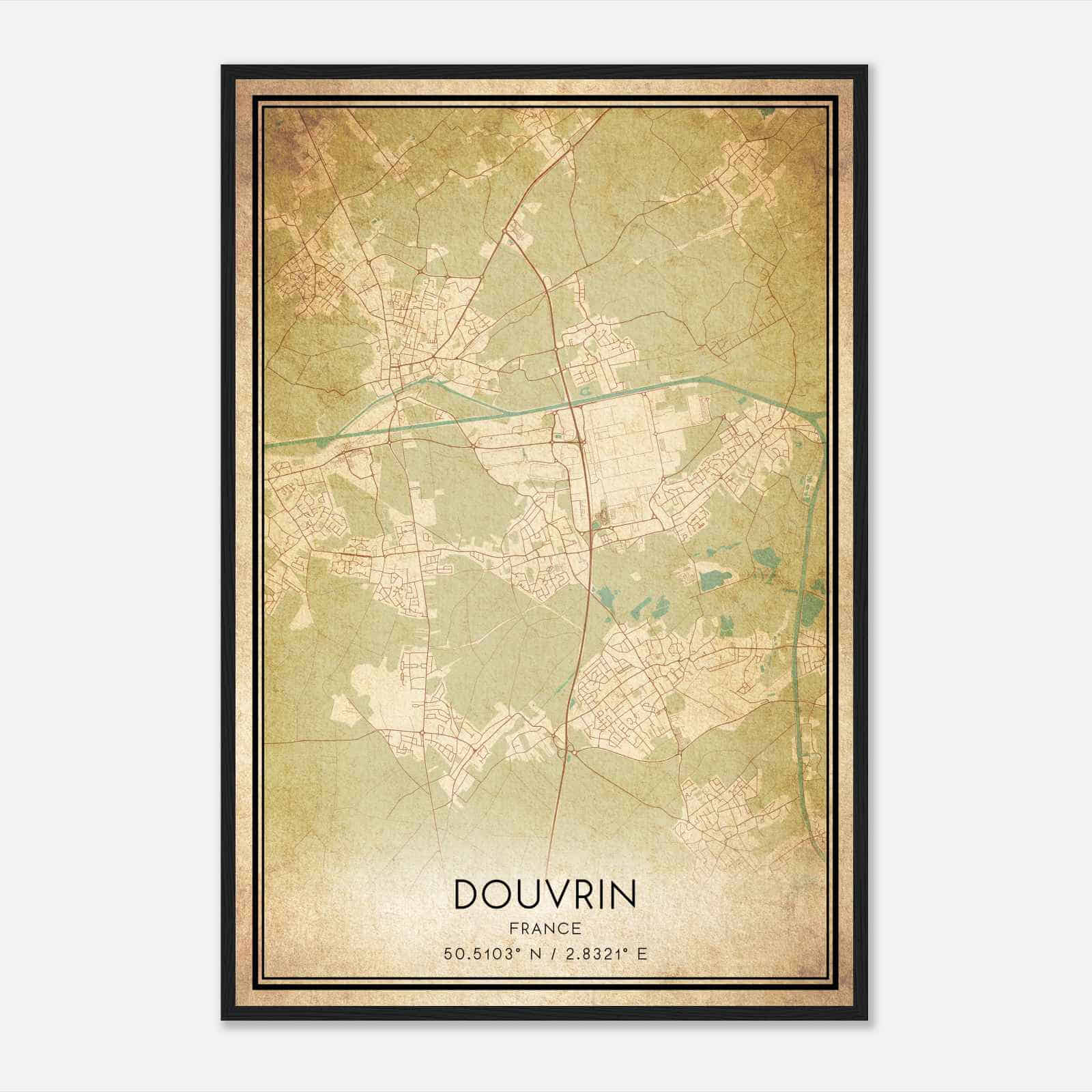 Vintage Douvrin France Map Poster, Douvrin City Road Wall Art Print