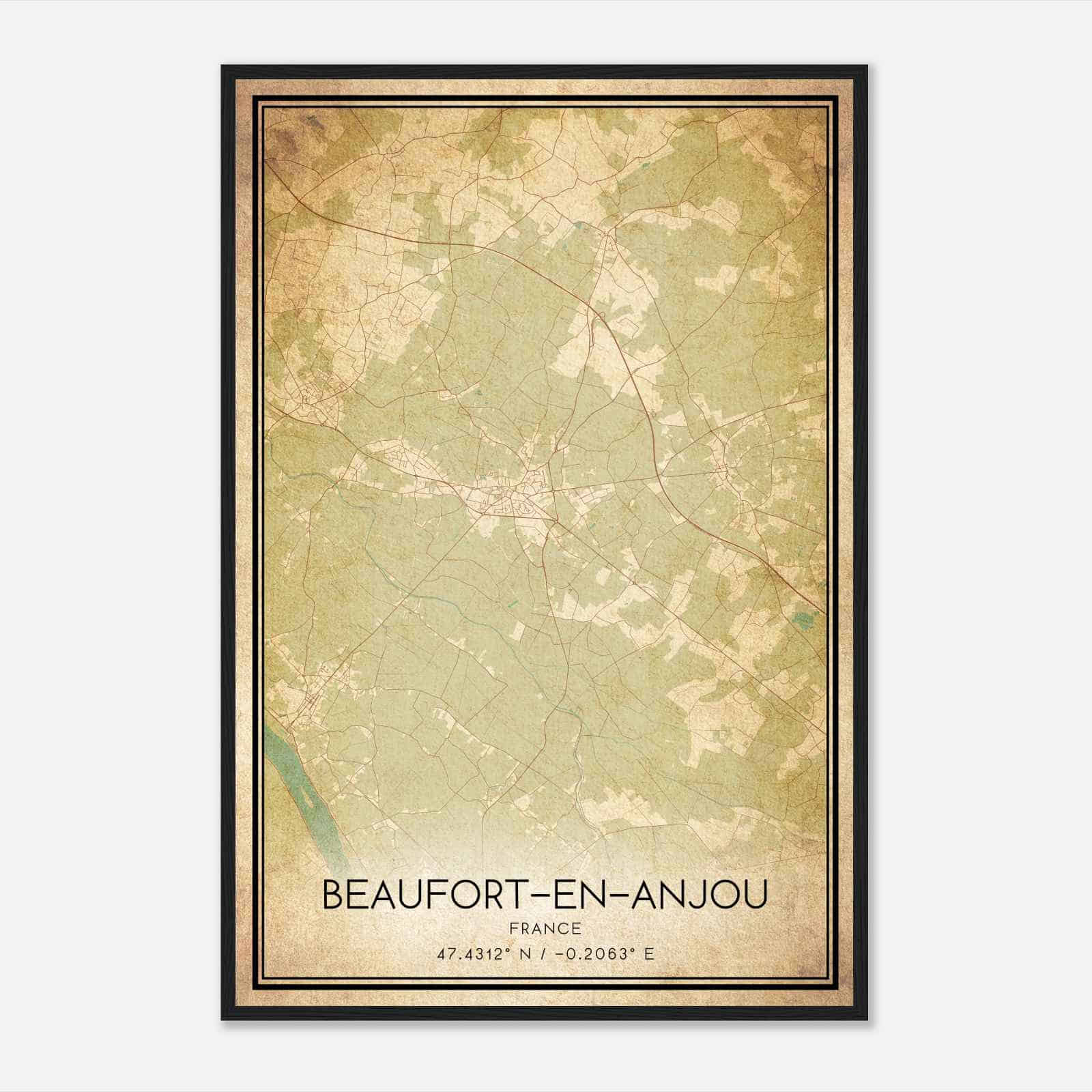 Vintage Beaufort-en-Vallee France Map Poster, Beaufort-en-Vallee City Road Wall Art Print