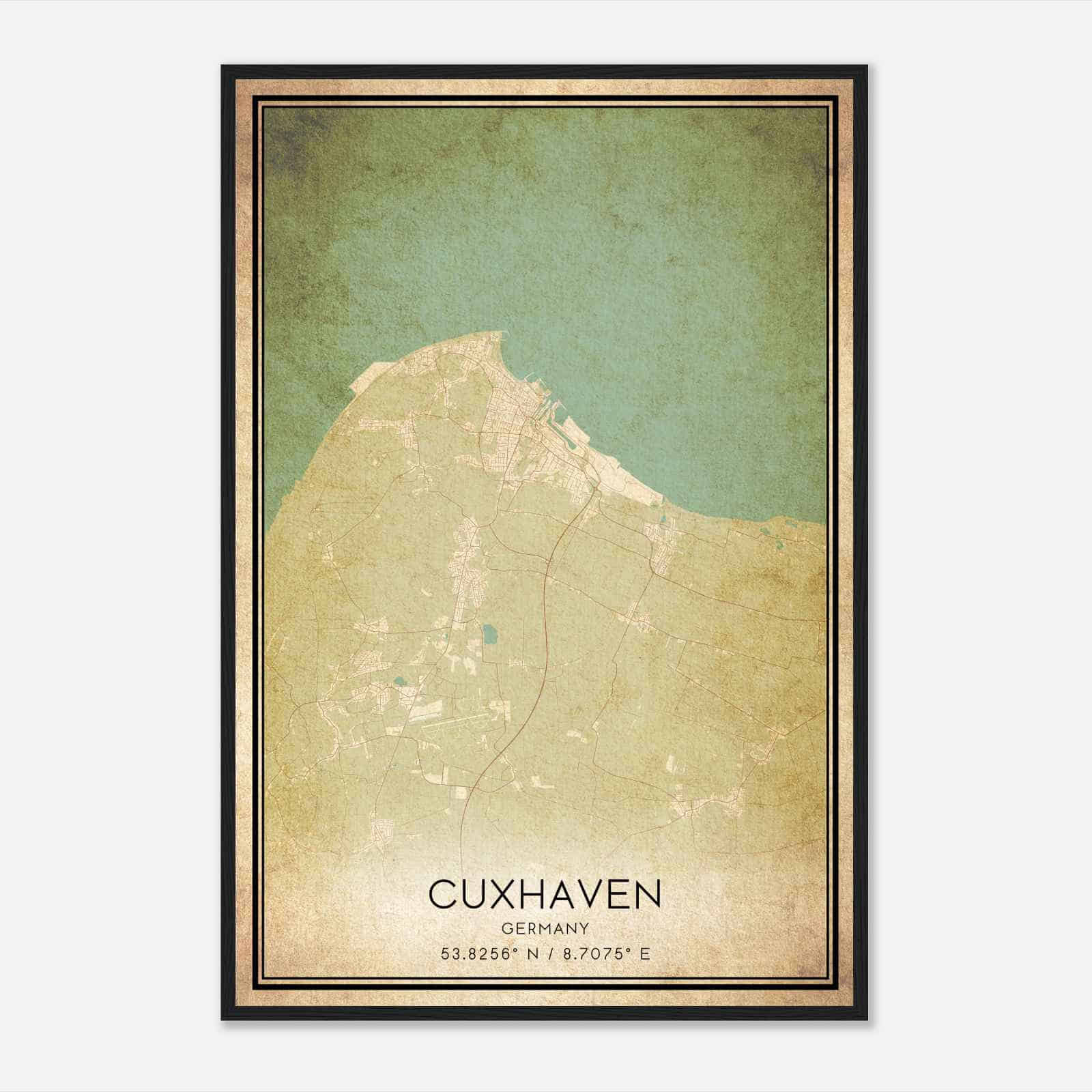 Vintage Cuxhaven Germany Map Poster, Cuxhaven City Road Wall Art Print
