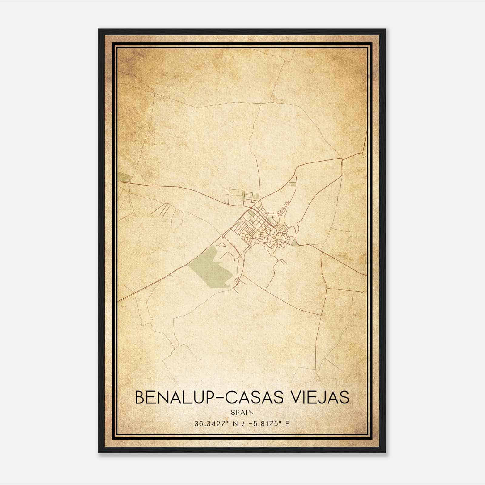 Vintage Benalup de Sidonia Spain Map Poster, Benalup de Sidonia City Road Wall Art Print