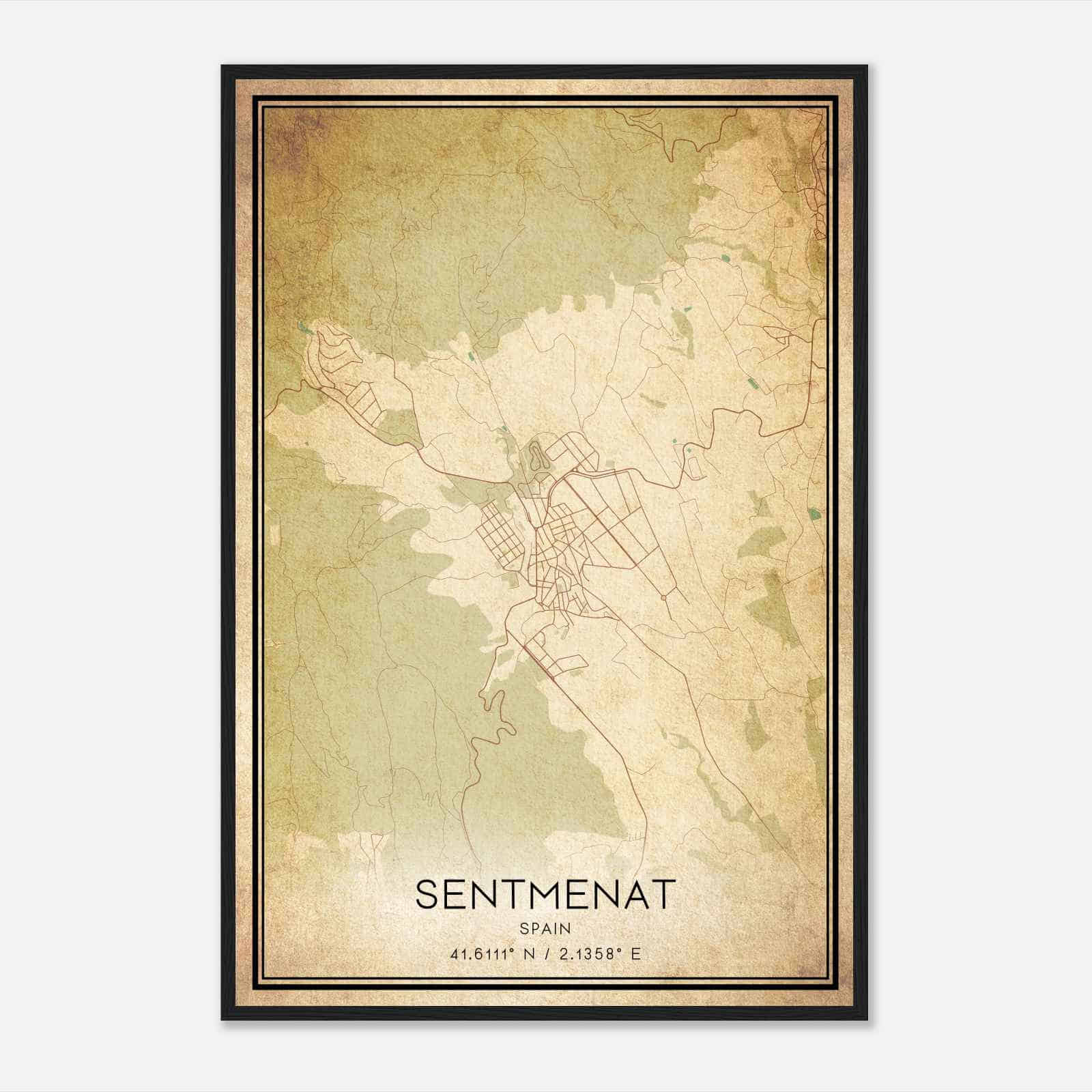 Vintage Senmanat Spain Map Poster, Senmanat City Road Wall Art Print
