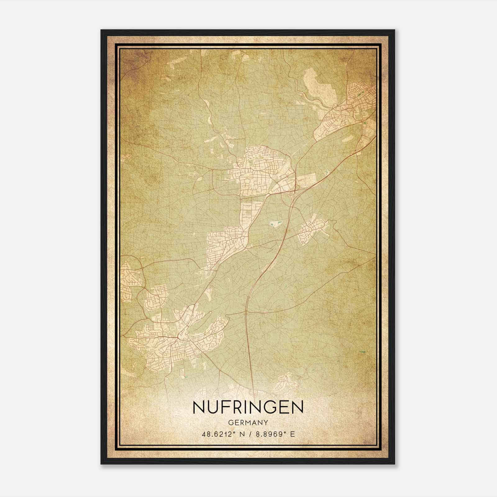 Vintage Nufringen Germany Map Poster, Nufringen City Road Wall Art Print