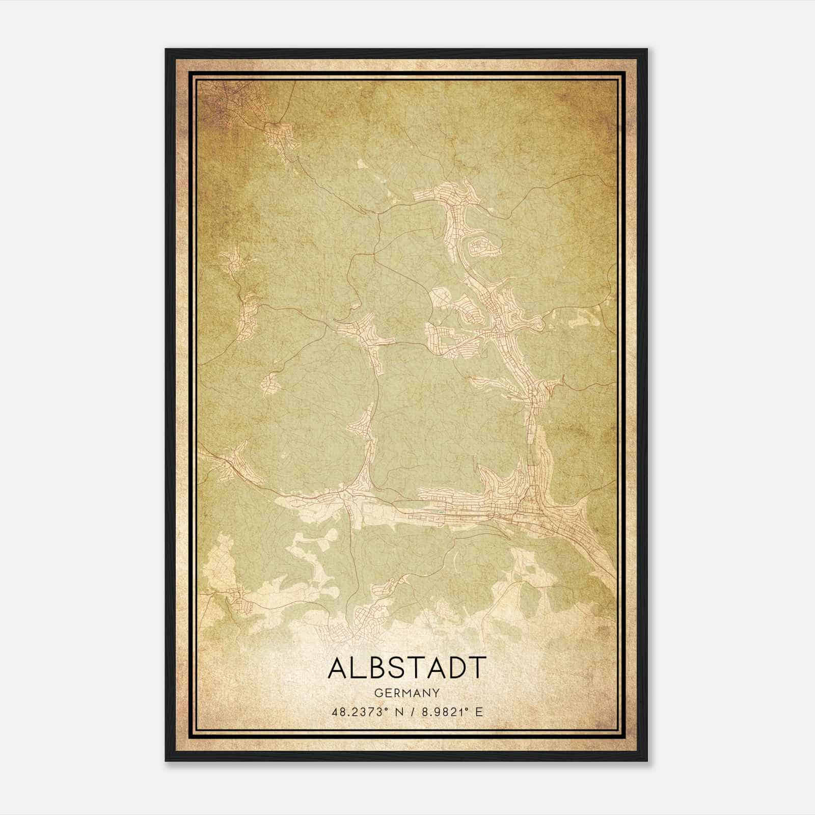 Vintage Albstadt Germany Map Poster, Albstadt City Road Wall Art Print