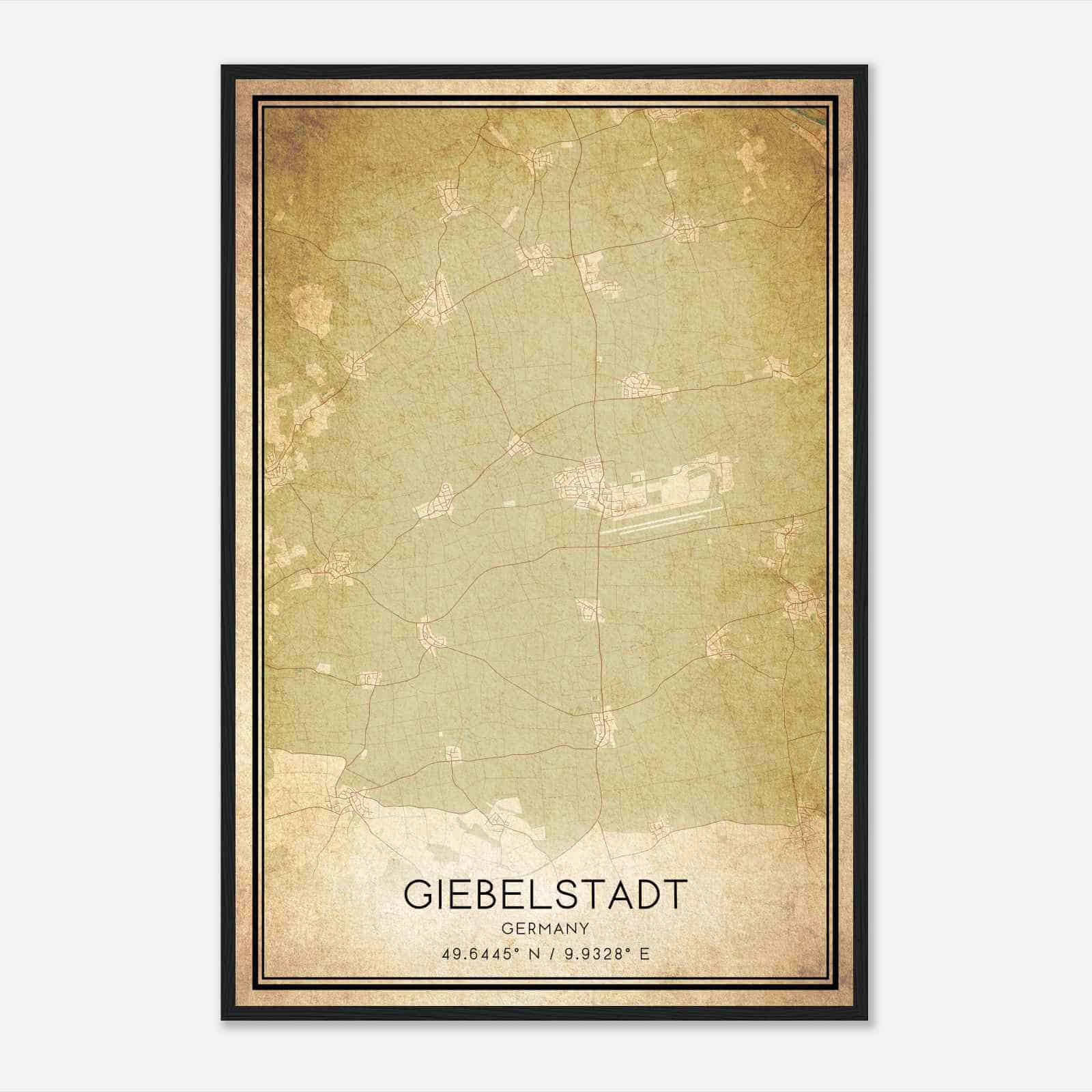 Vintage Giebelstadt Germany Map Poster, Giebelstadt City Road Wall Art Print