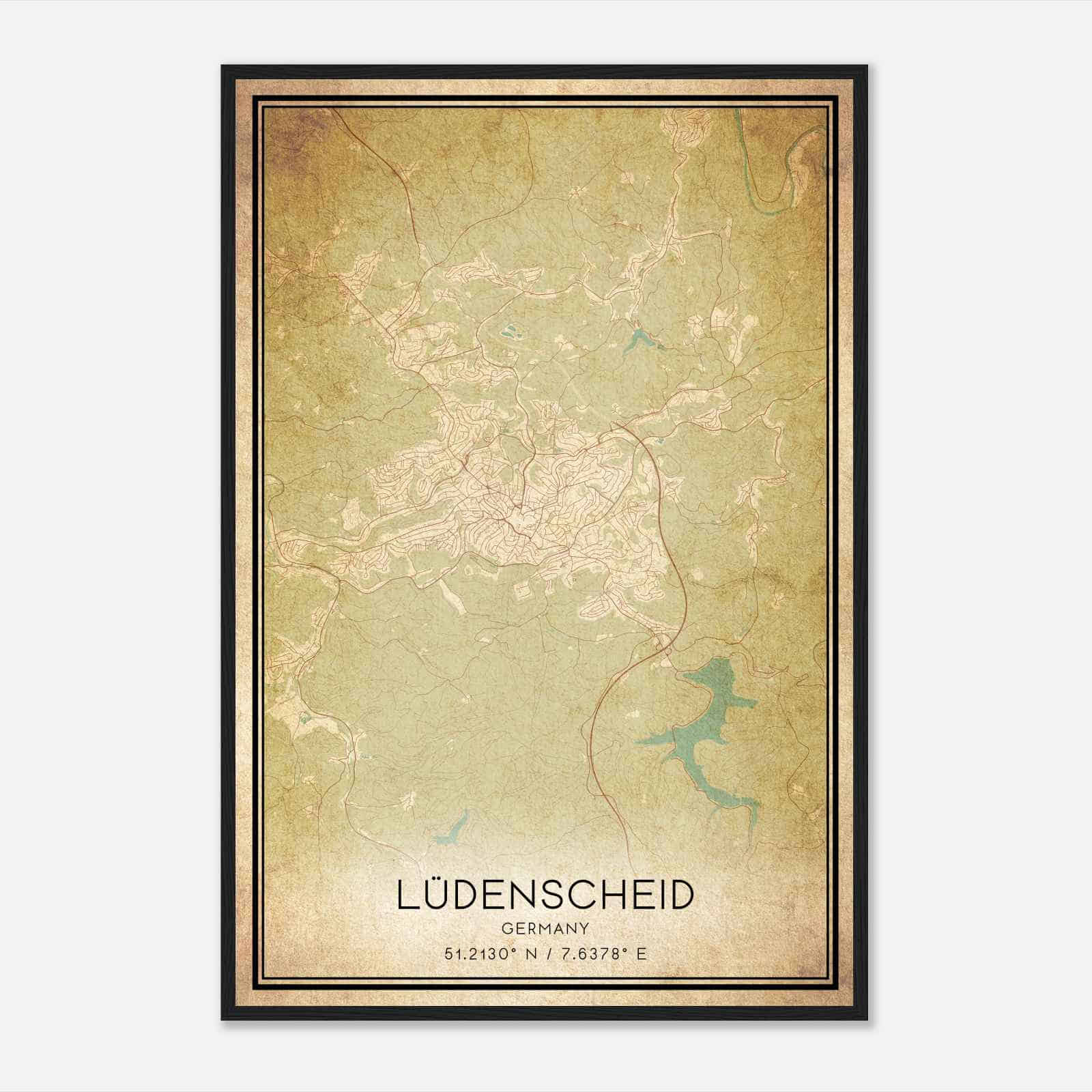 Vintage Ludenscheid Germany Map Poster, Ludenscheid City Road Wall Art Print