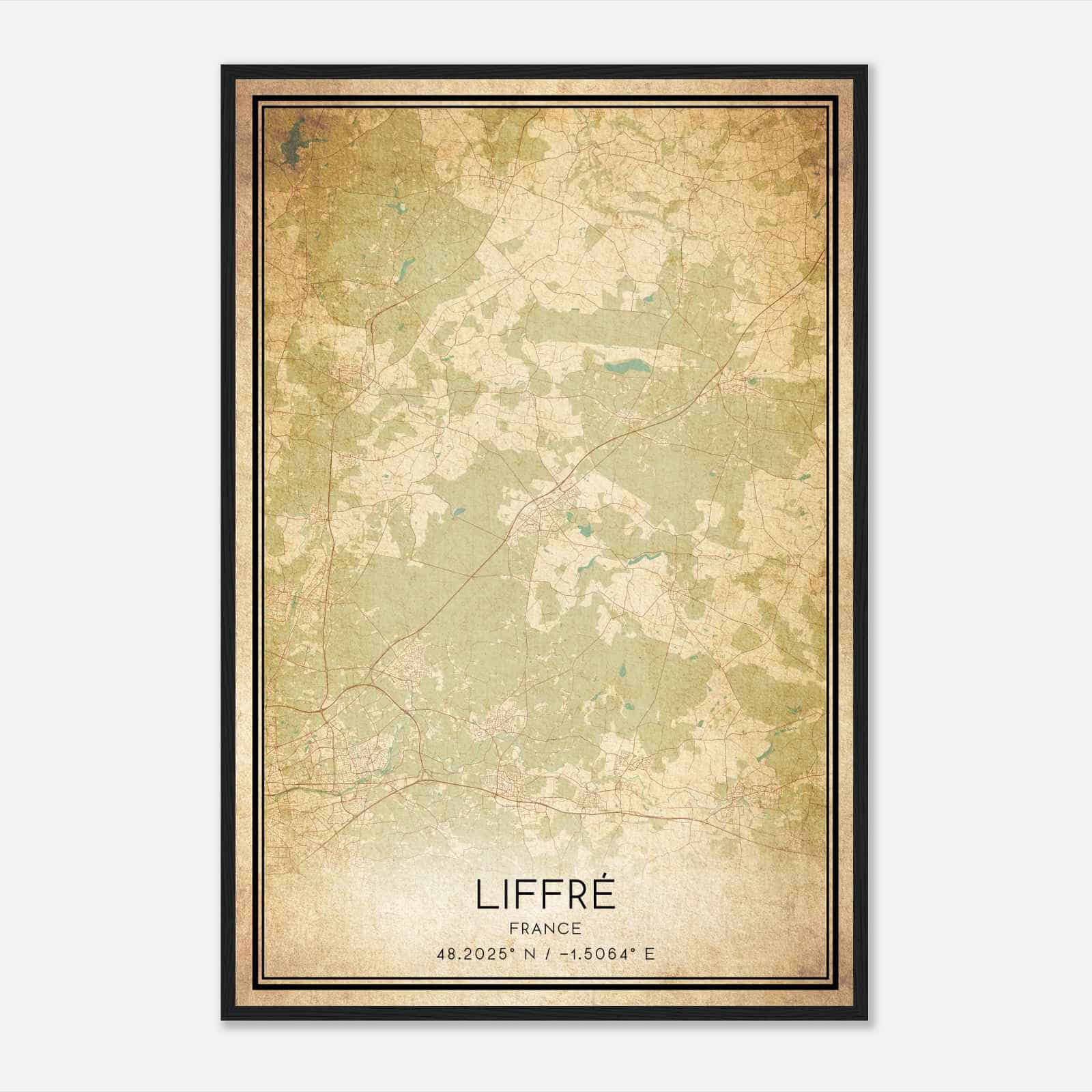 Vintage Liffre France Map Poster, Liffre City Road Wall Art Print