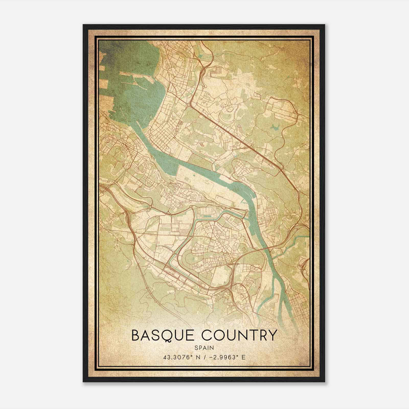 Vintage Sestao Spain Map Poster, Sestao City Road Wall Art Print