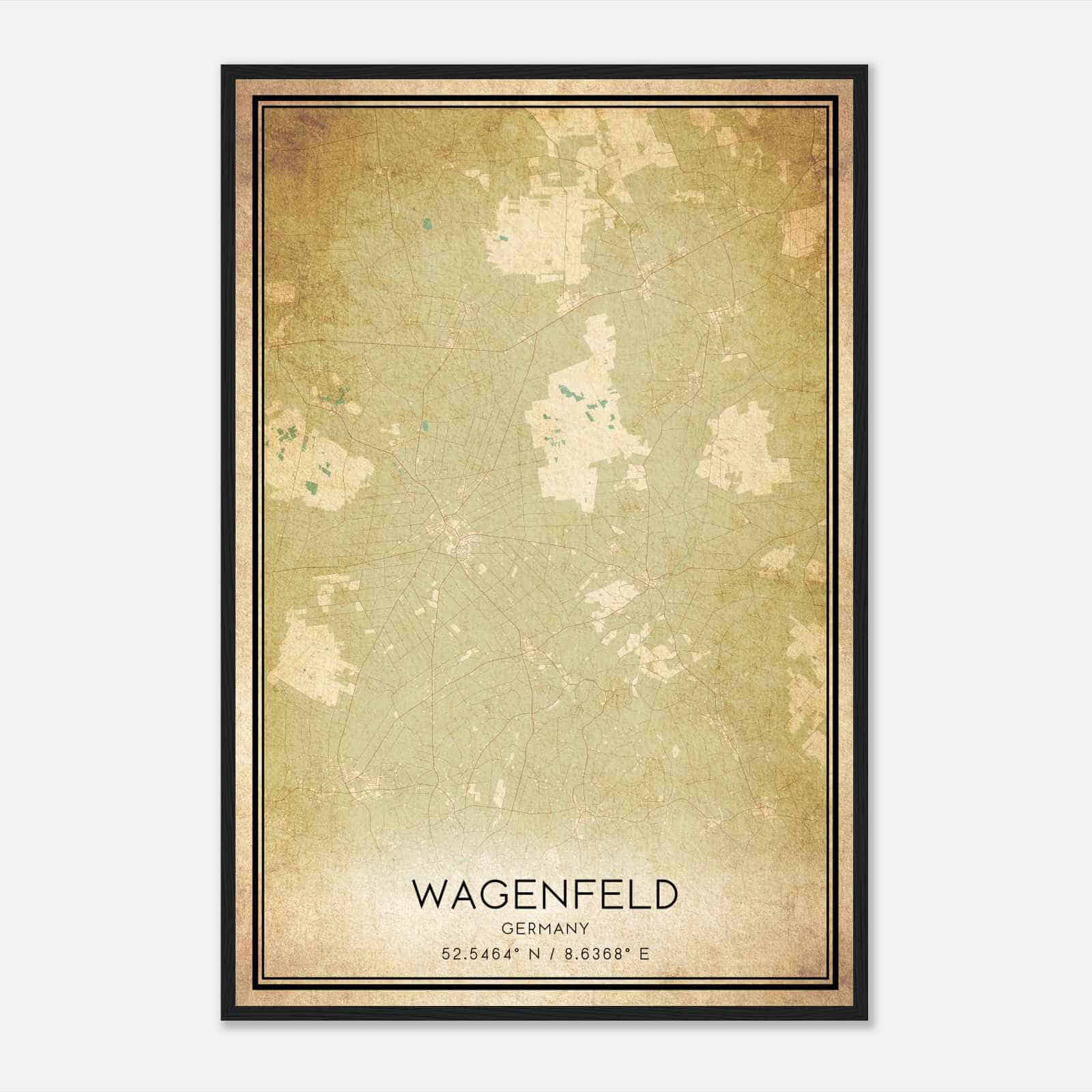 Vintage Wagenfeld Germany Map Poster, Wagenfeld City Road Wall Art Print