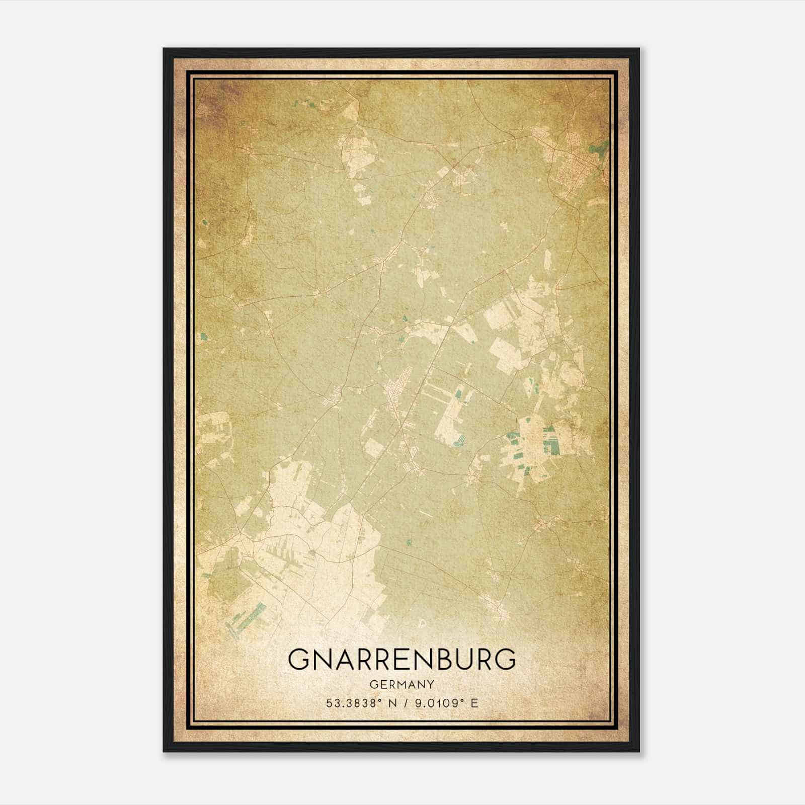 Vintage Gnarrenburg Germany Map Poster, Gnarrenburg City Road Wall Art Print