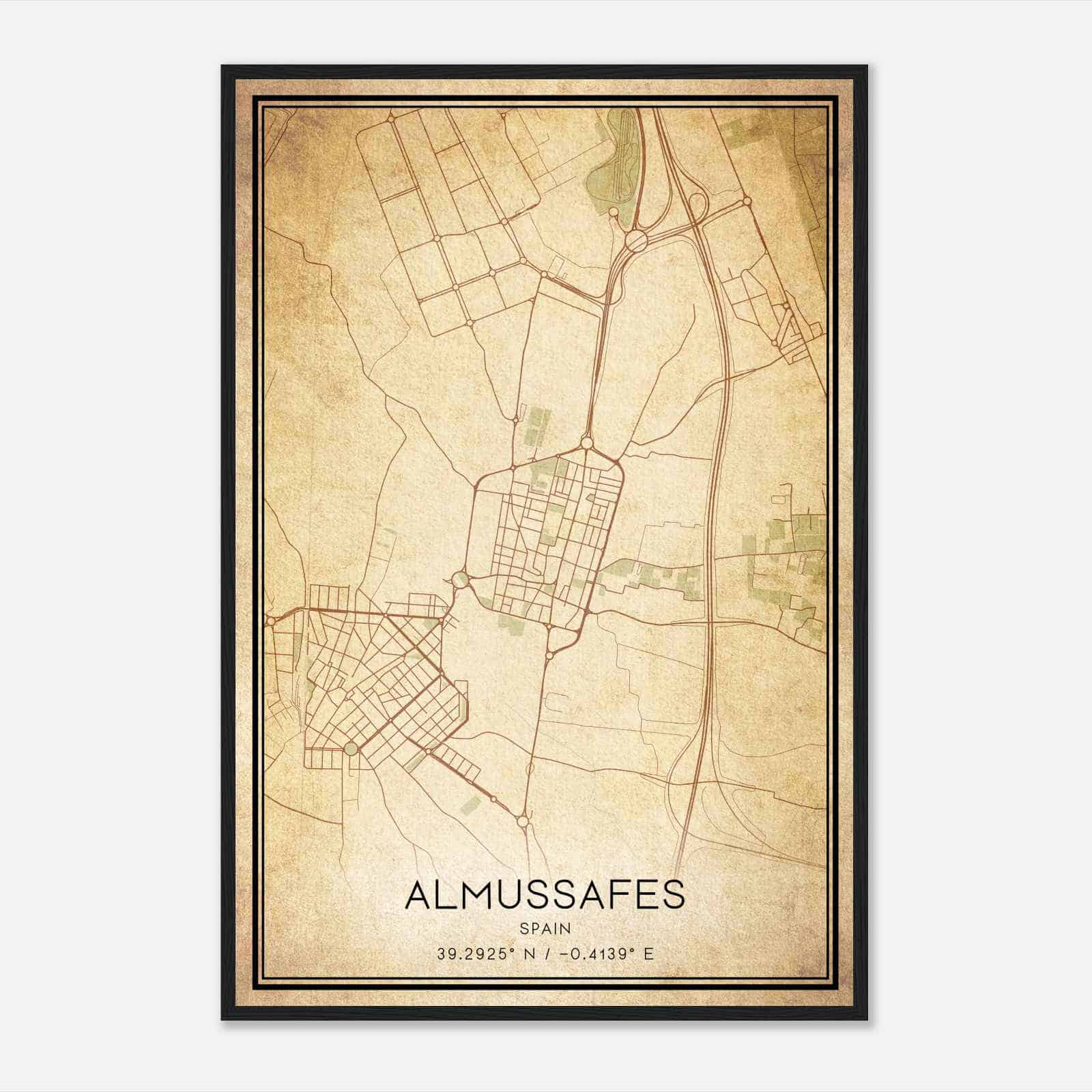 Vintage Almusafes Spain Map Poster, Almusafes City Road Wall Art Print