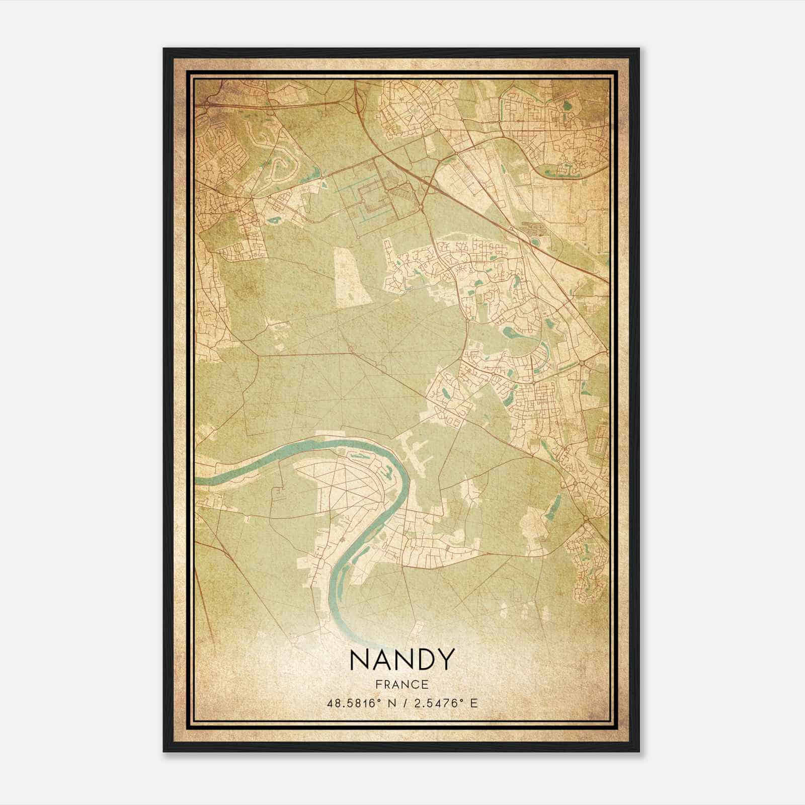 Vintage Nandy France Map Poster, Nandy City Road Wall Art Print