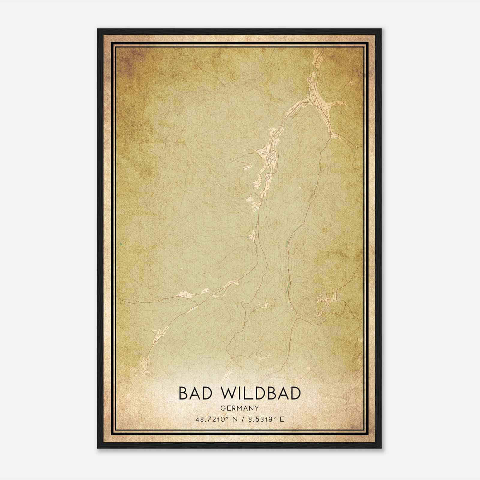 Vintage Bad Wildbad Germany Map Poster, Bad Wildbad City Road Wall Art Print