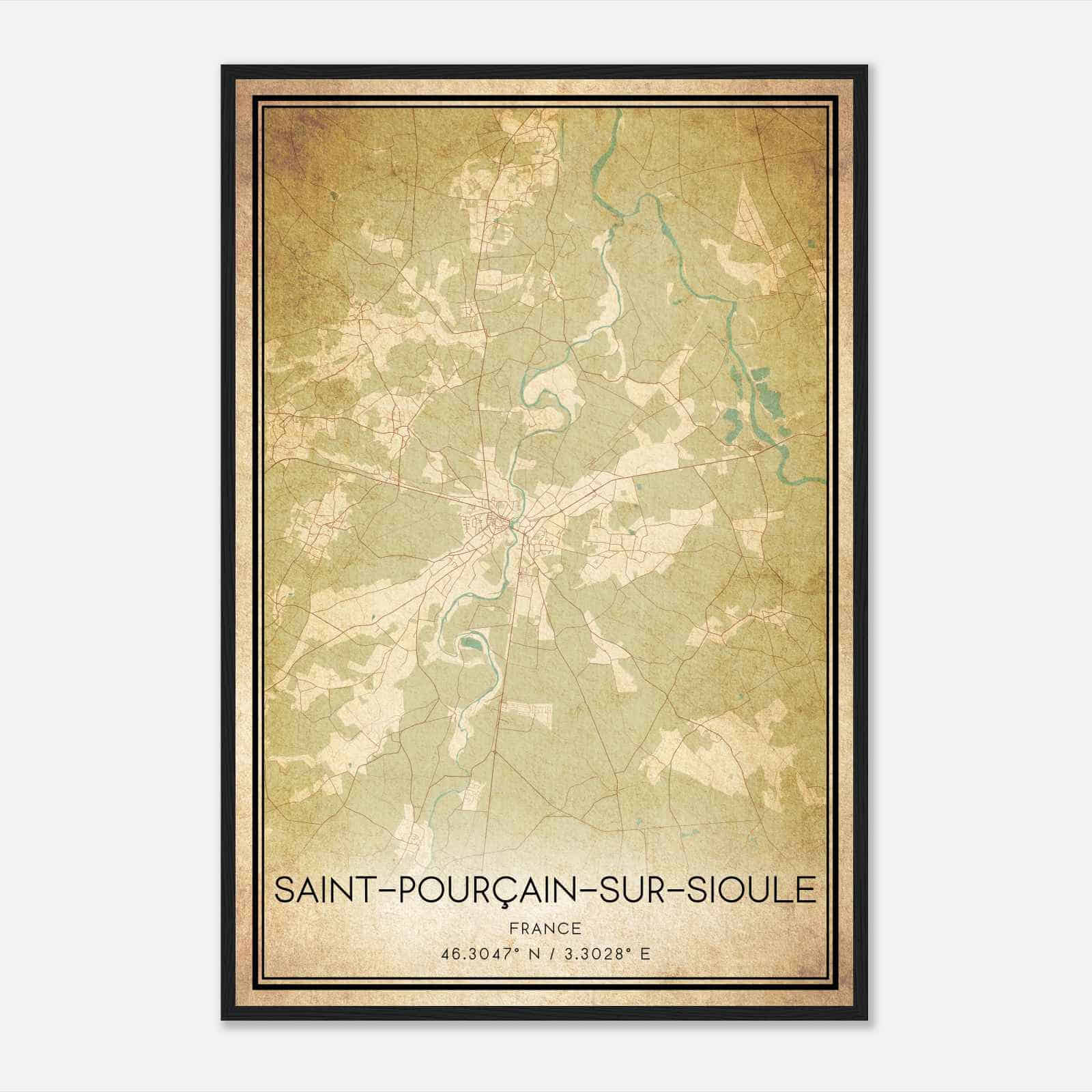 Vintage Saint-Pourcain-sur-Sioule France Map Poster, Saint-Pourcain-sur-Sioule City Road Wall Art Print