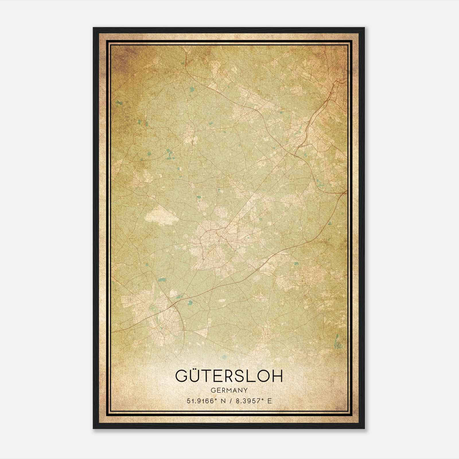 Vintage Gutersloh Germany Map Poster, Gutersloh City Road Wall Art Print