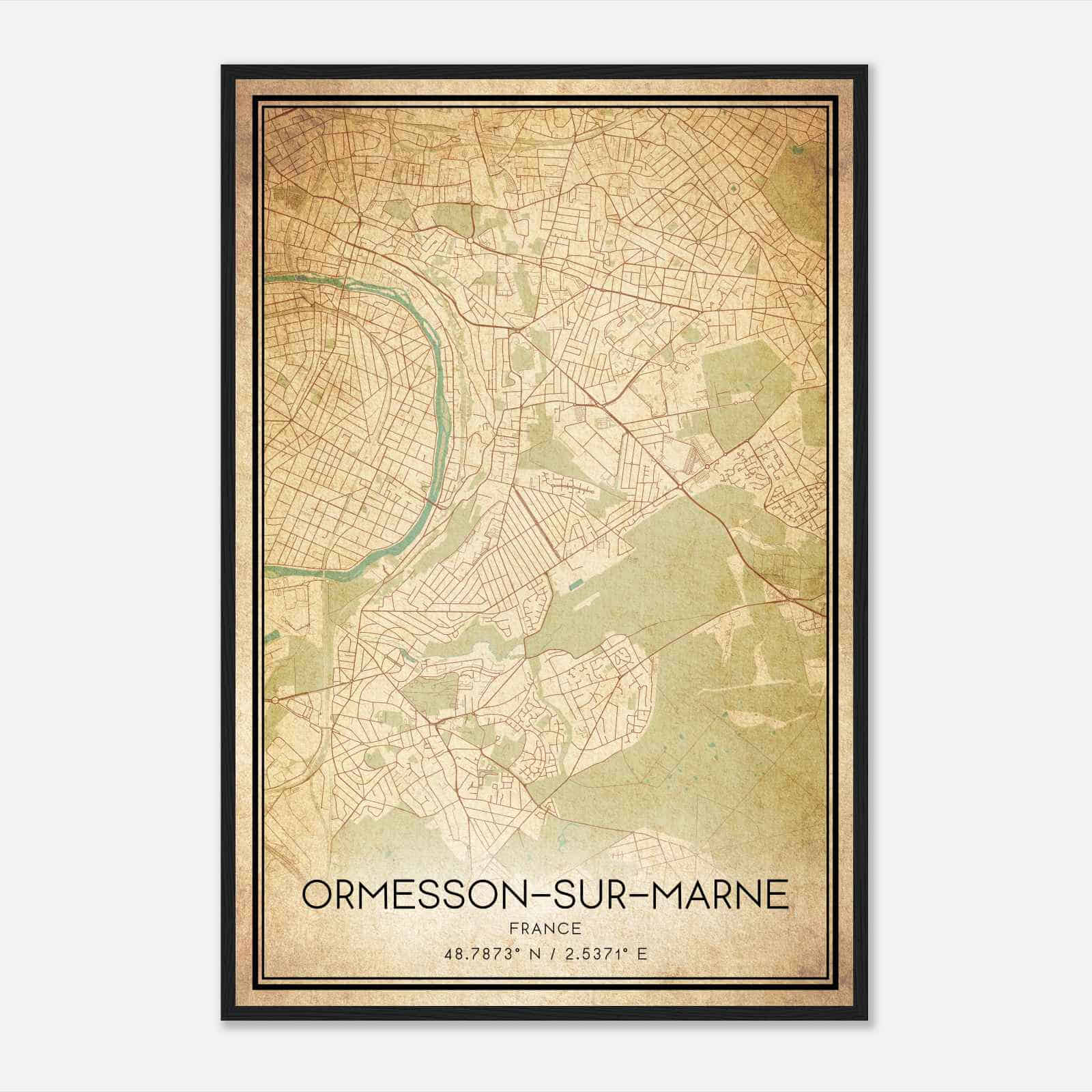 Vintage Ormesson-sur-Marne France Map Poster, Ormesson-sur-Marne City Road Wall Art Print