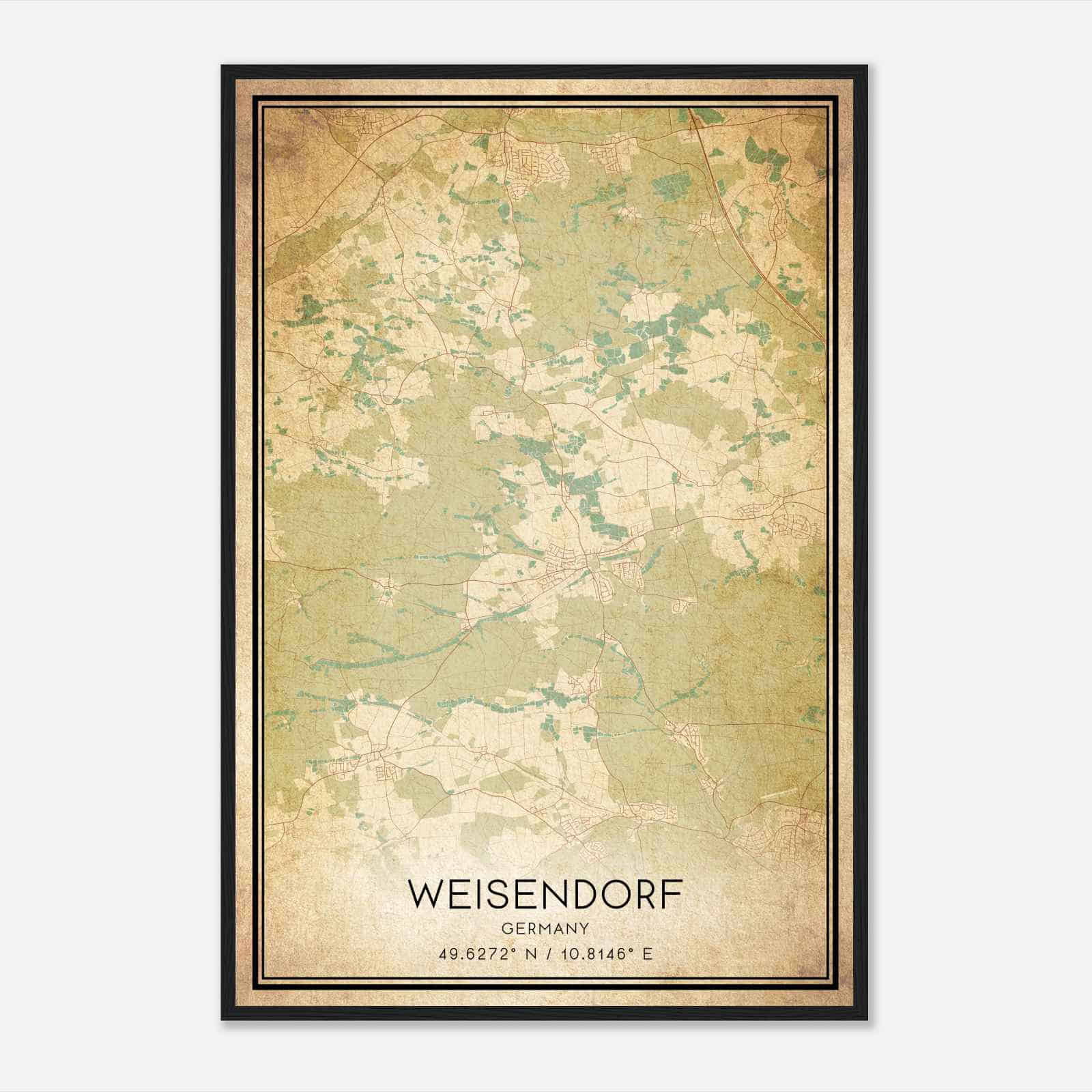 Vintage Weisendorf Germany Map Poster, Weisendorf City Road Wall Art Print