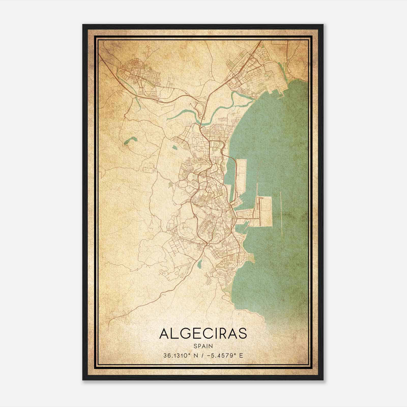 Vintage Algeciras Spain Map Poster, Algeciras City Road Wall Art Print