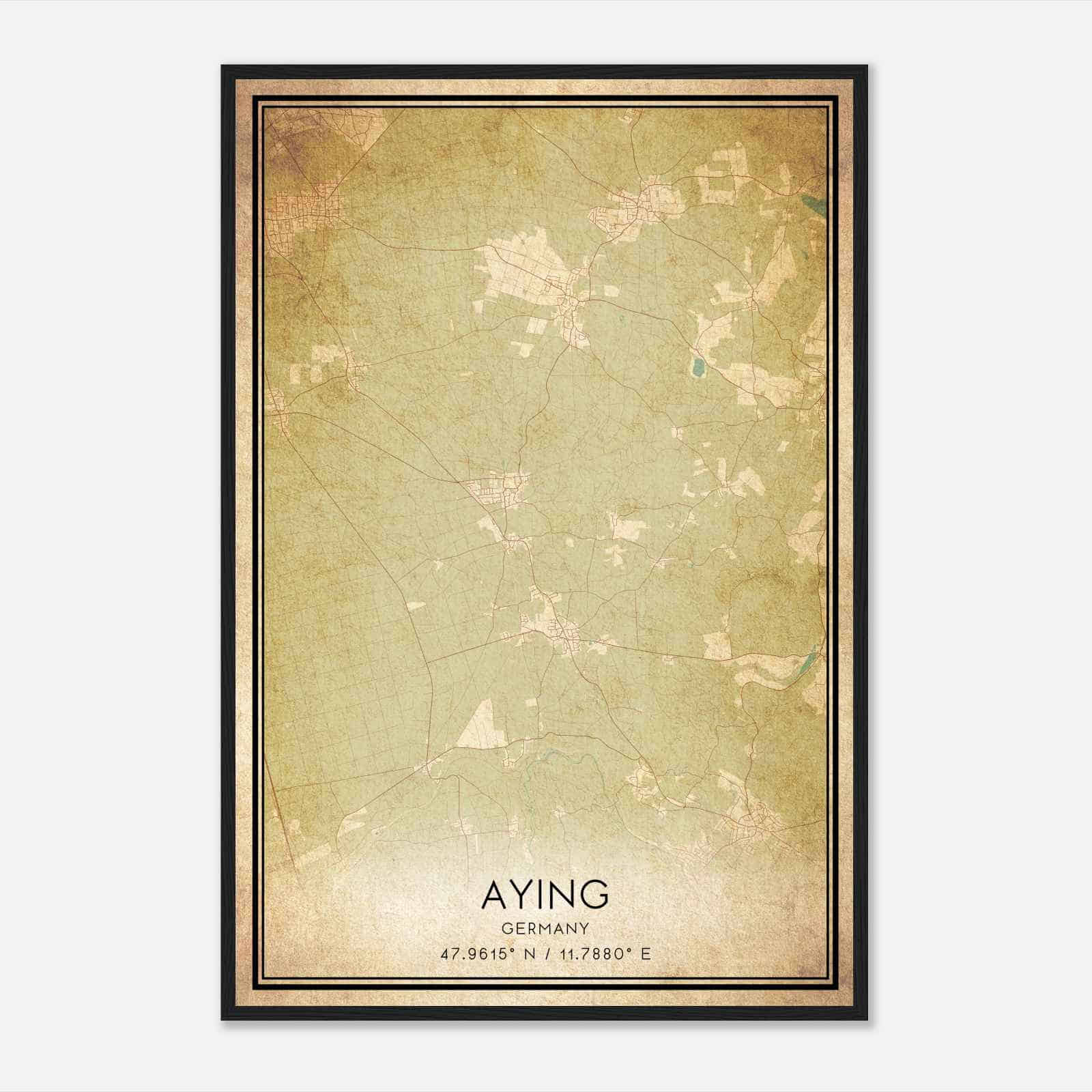 Vintage Aying Germany Map Poster, Aying City Road Wall Art Print