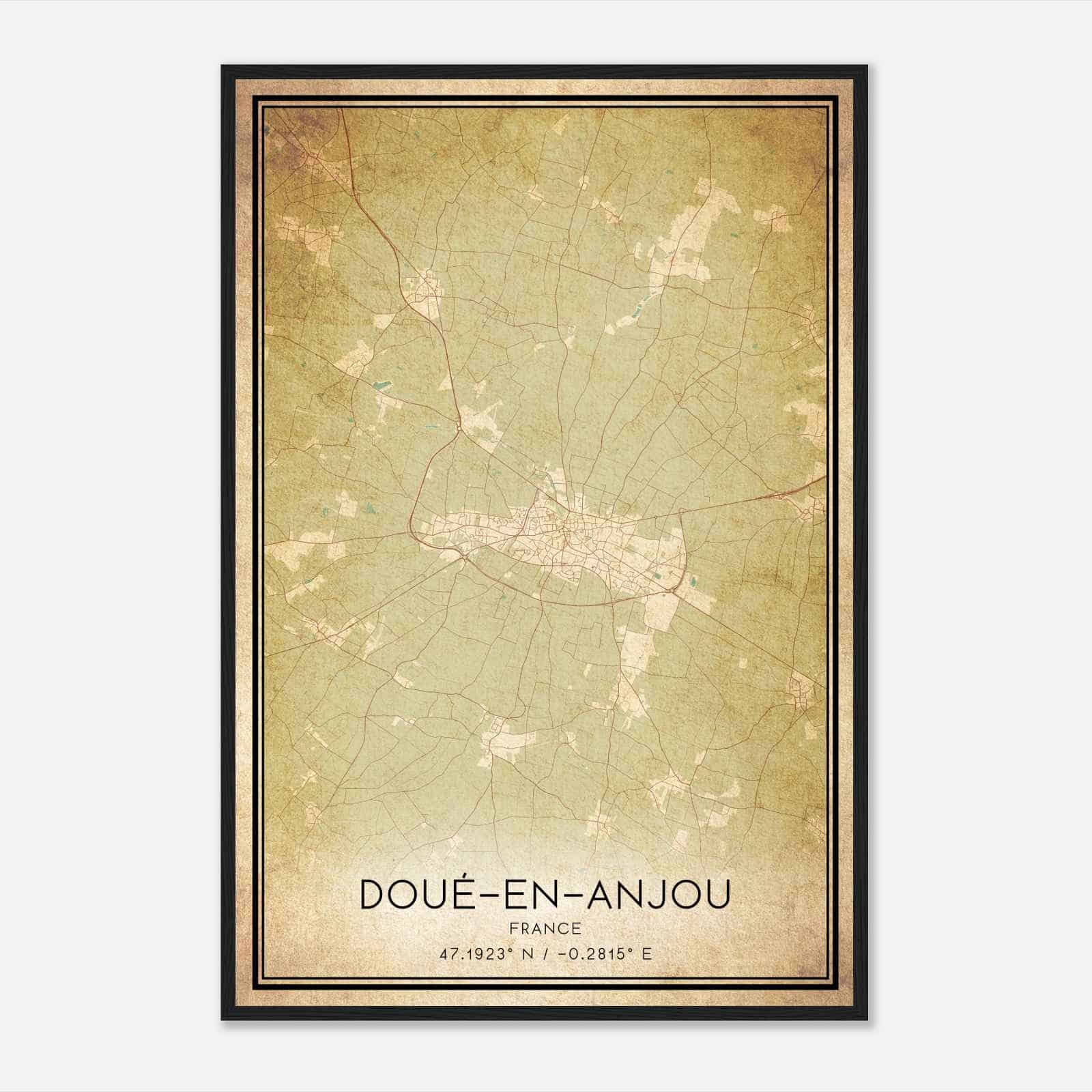 Vintage Doue-la-Fontaine France Map Poster, Doue-la-Fontaine City Road Wall Art Print