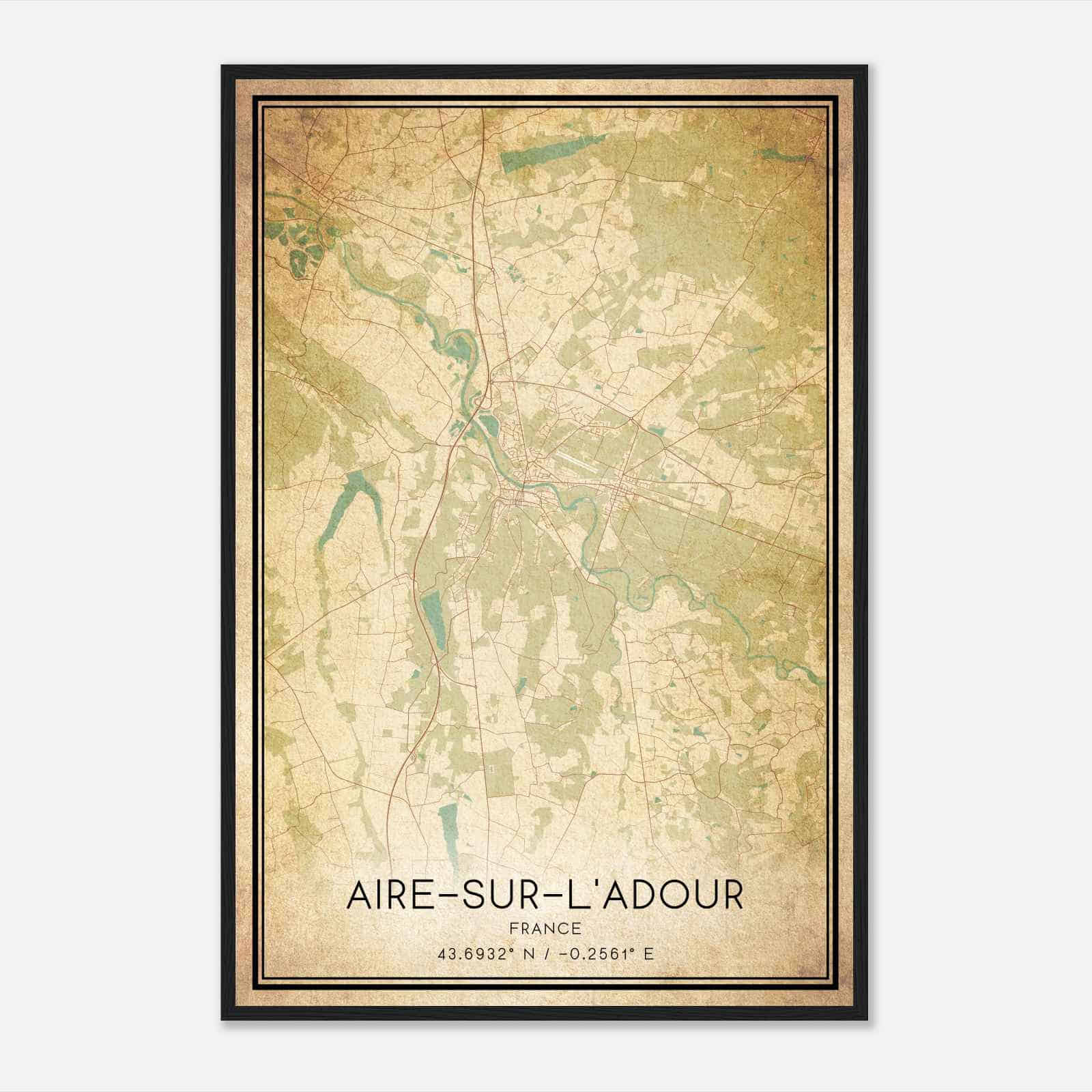 Vintage Aire-sur-l’Adour France Map Poster, Aire-sur-l’Adour City Road Wall Art Print