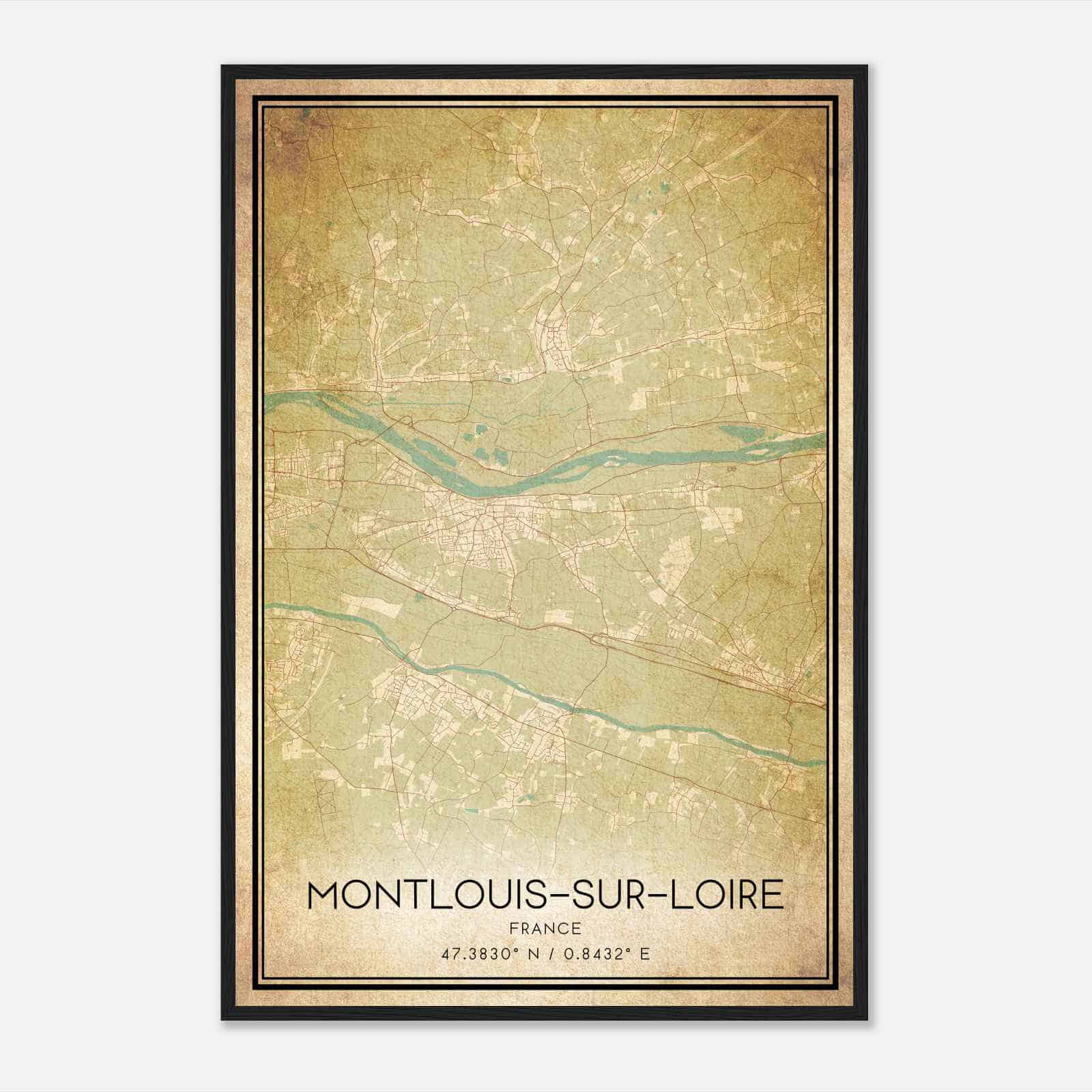 Vintage Montlouis-sur-Loire France Map Poster, Montlouis-sur-Loire City Road Wall Art Print