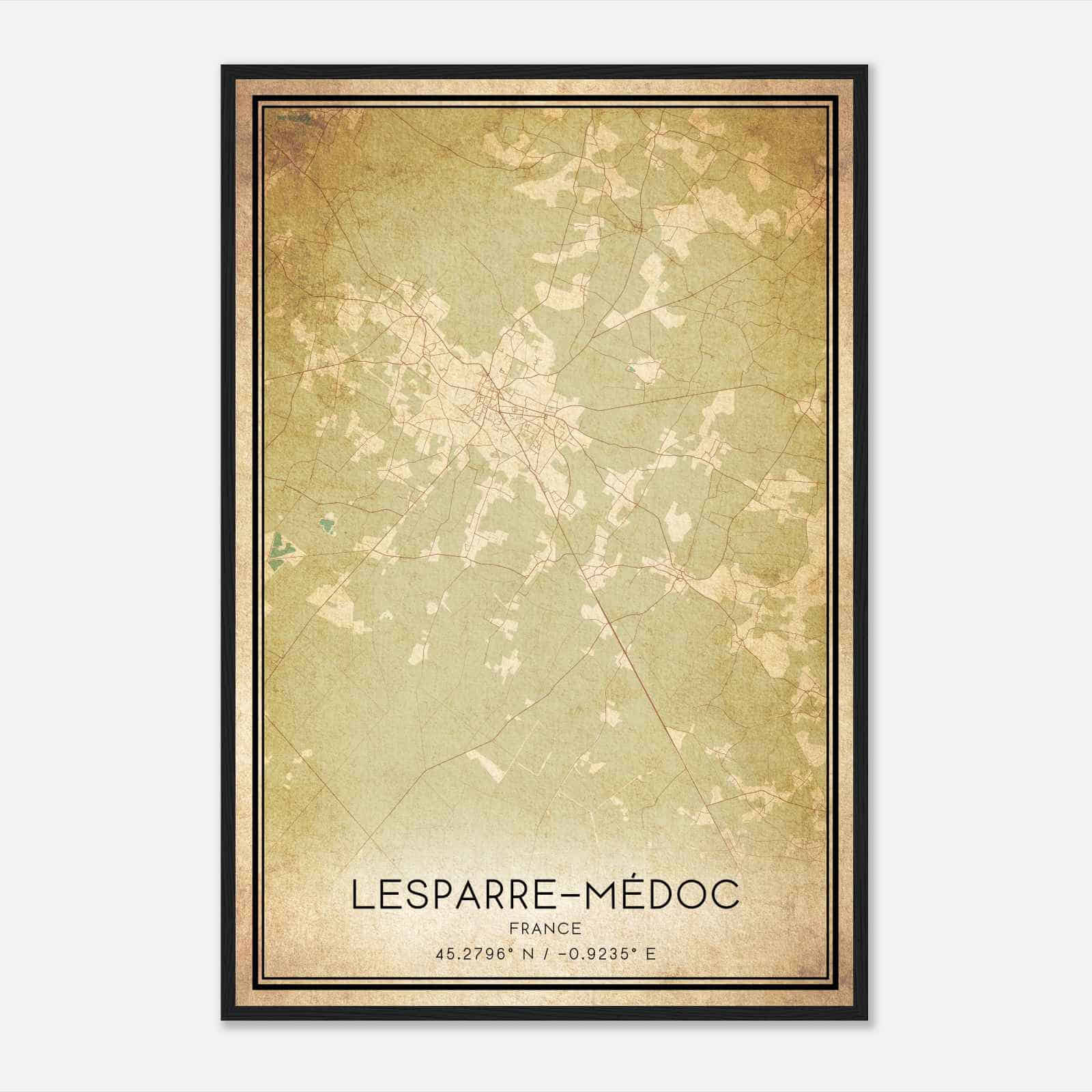 Vintage Lesparre-Medoc France Map Poster, Lesparre-Medoc City Road Wall Art Print