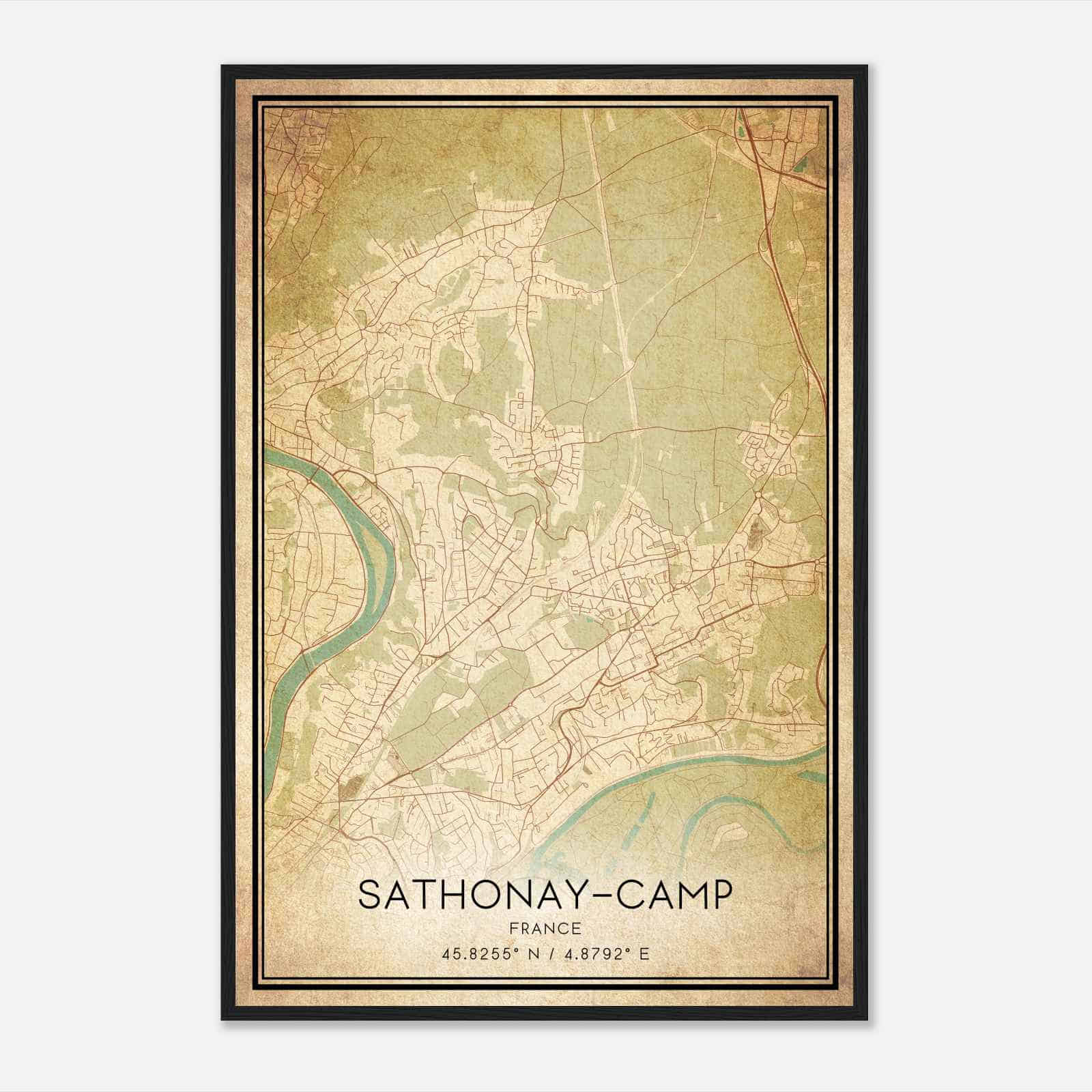 Vintage Sathonay-Camp France Map Poster, Sathonay-Camp City Road Wall Art Print