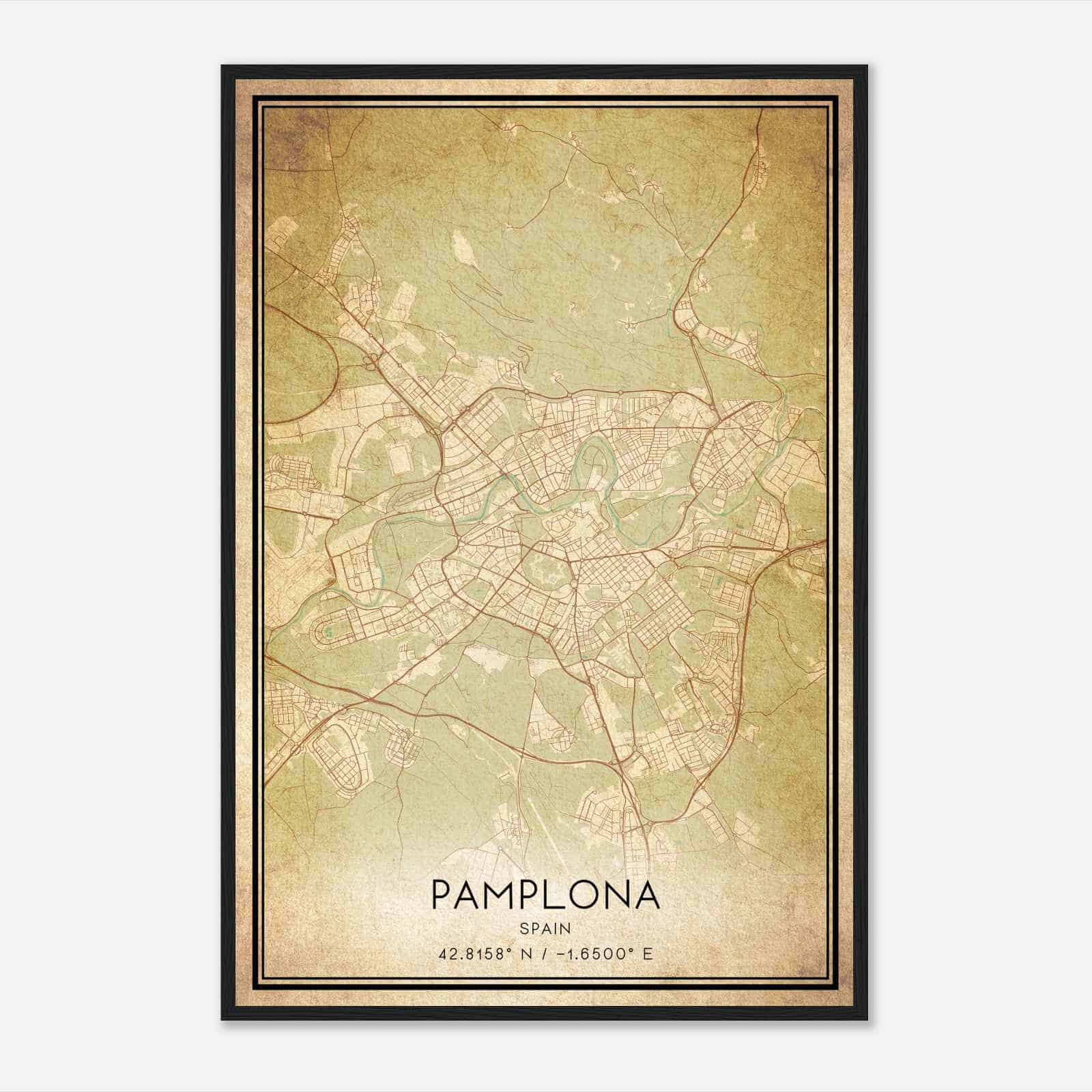 Vintage Pamplona Spain Map Poster, Pamplona City Road Wall Art Print