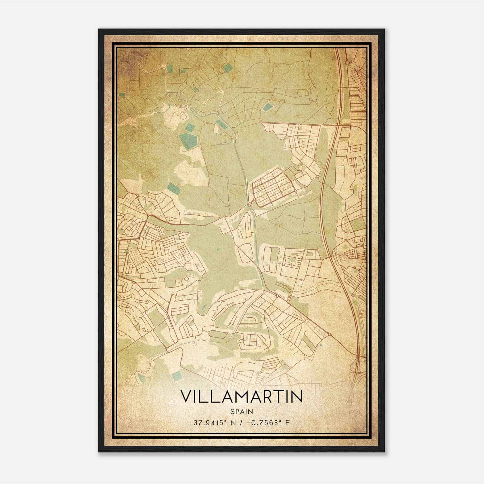 Vintage Villamartin Spain Map Poster, Villamartin City Road Wall Art Print