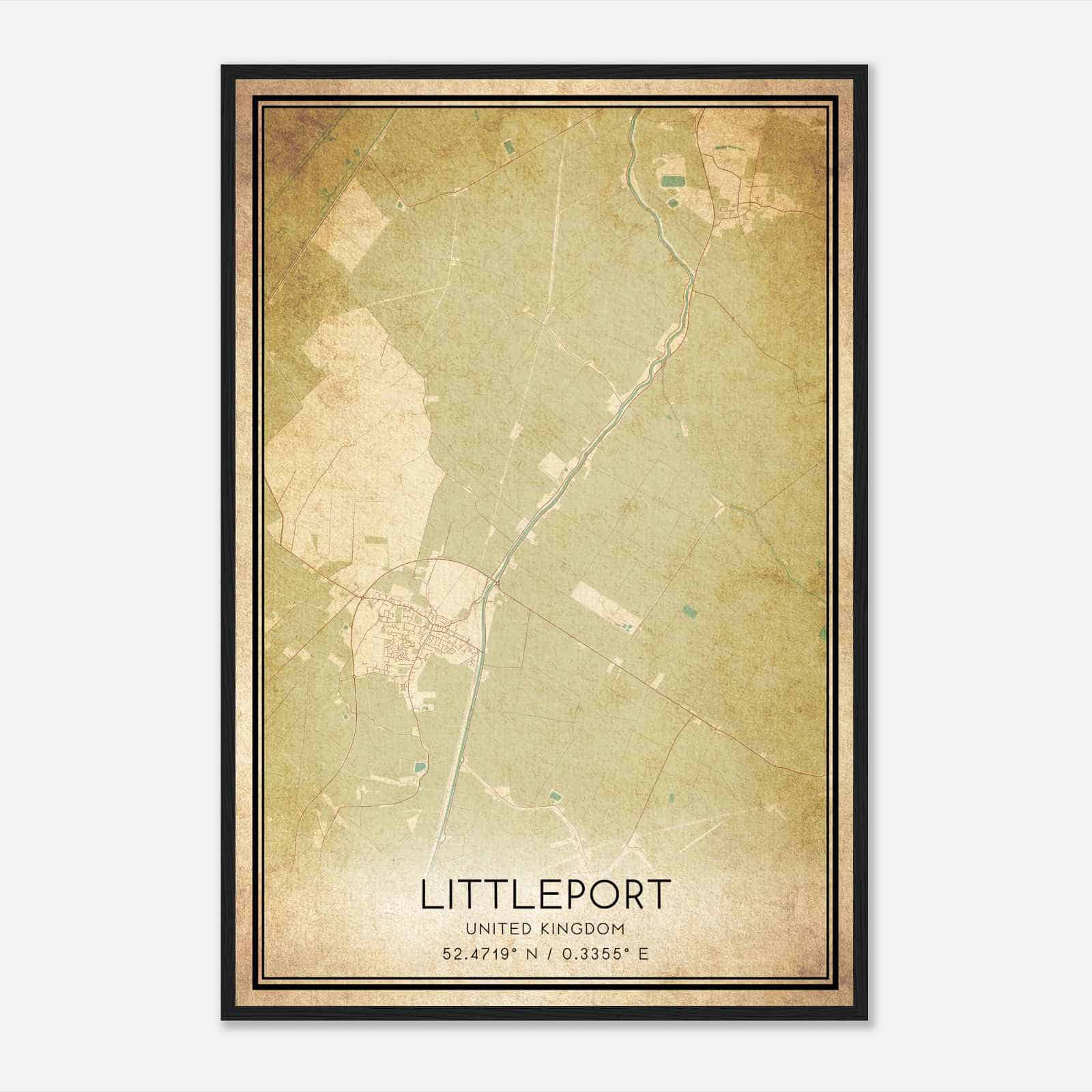 Vintage Littleport United Kingdom Map Poster, Littleport City Road Wall Art Print