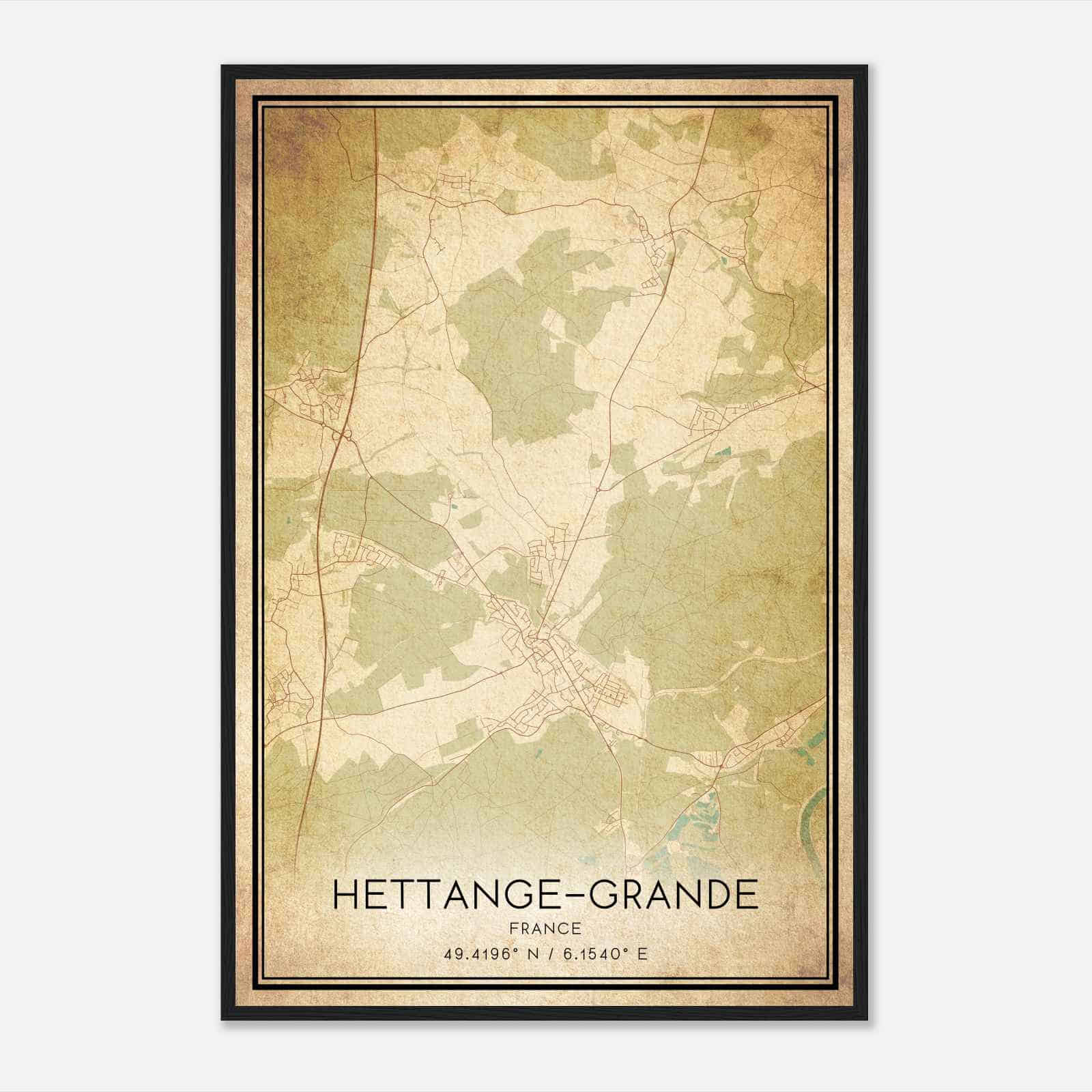 Vintage Hettange-Grande France Map Poster, Hettange-Grande City Road Wall Art Print