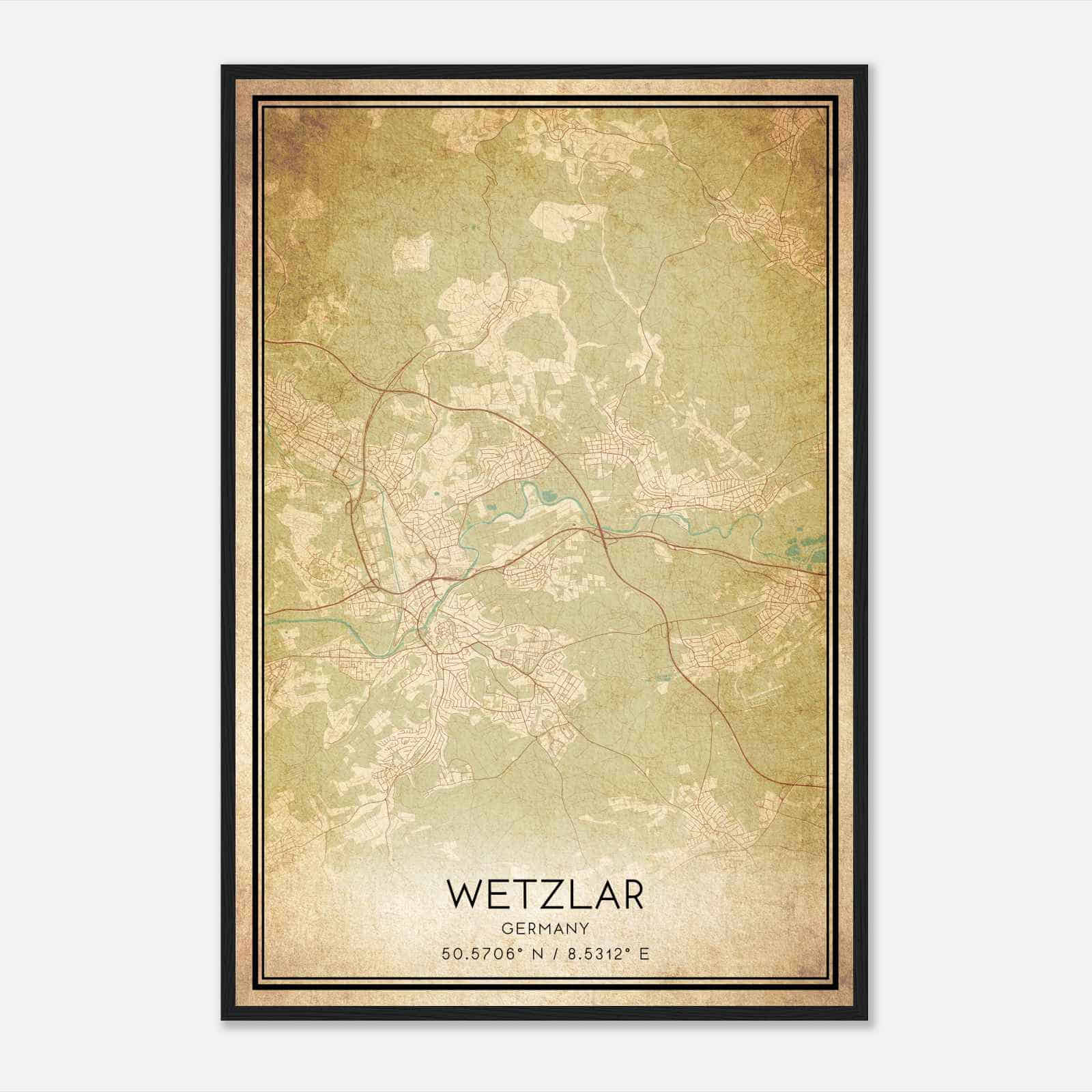 Vintage Wetzlar Germany Map Poster, Wetzlar City Road Wall Art Print