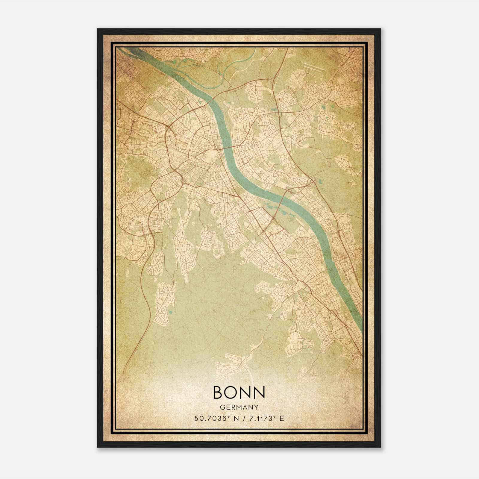 Vintage Bonn Germany Map Poster, Bonn City Road Wall Art Print