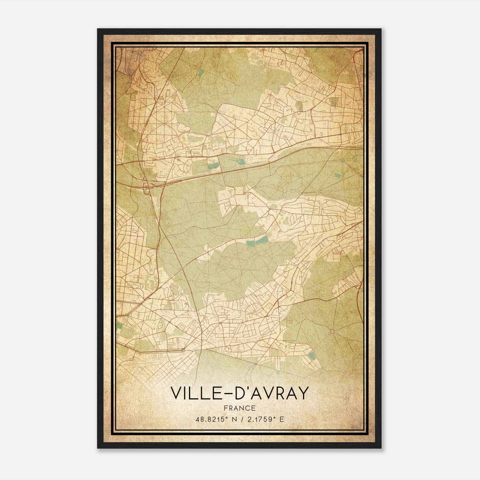Vintage Ville-d’Avray France Map Poster, Ville-d’Avray City Road Wall Art Print