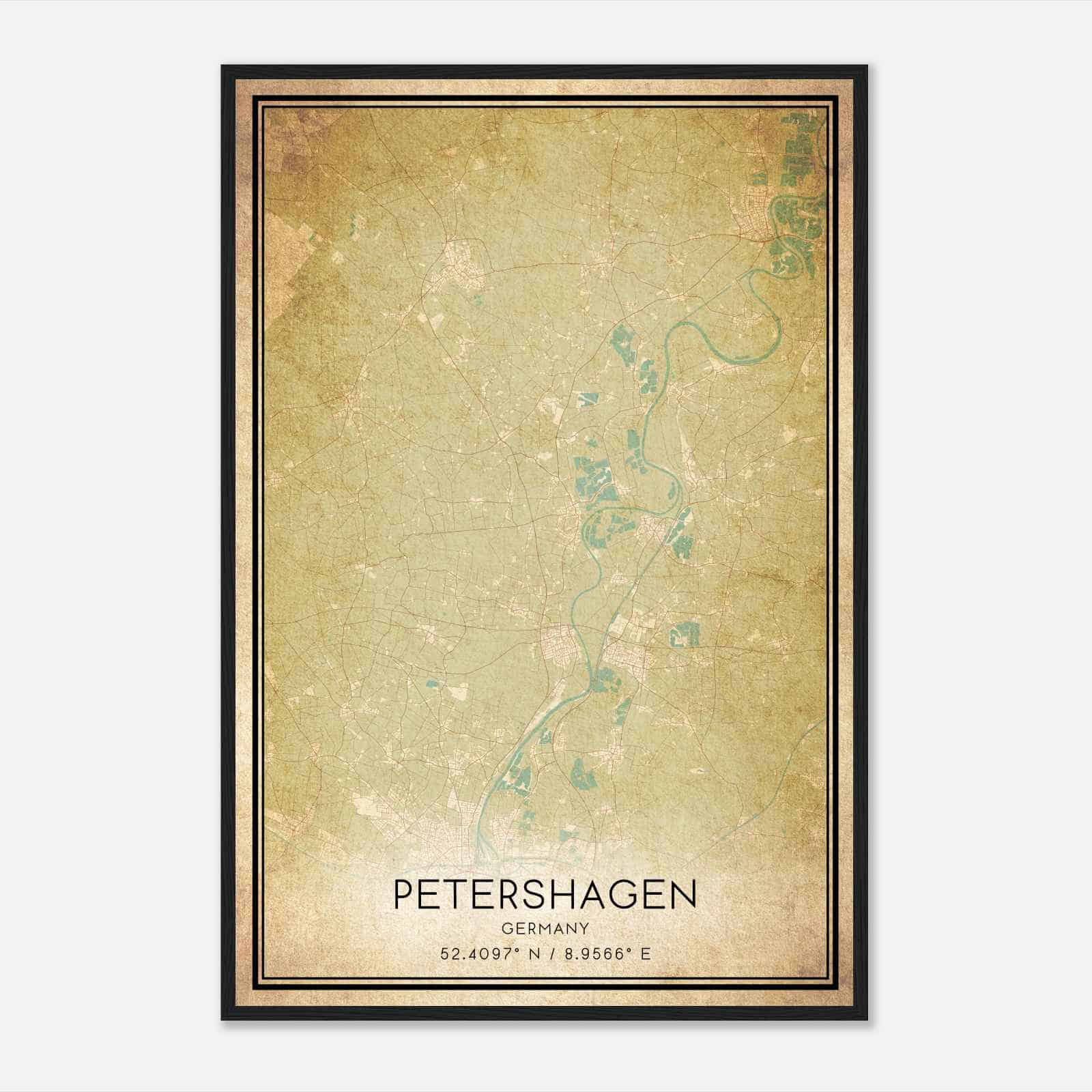 Vintage Petershagen Germany Map Poster, Petershagen City Road Wall Art Print