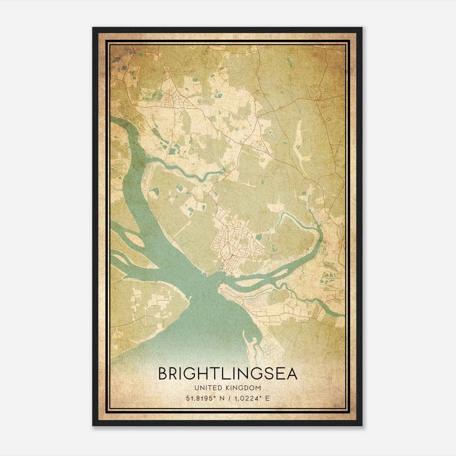 Vintage Brightlingsea United Kingdom Map Poster, Brightlingsea City Road Wall Art Print Vintage Brightlingsea United Kingdom Map Poster, Brightlingsea City Road Wall Art Print