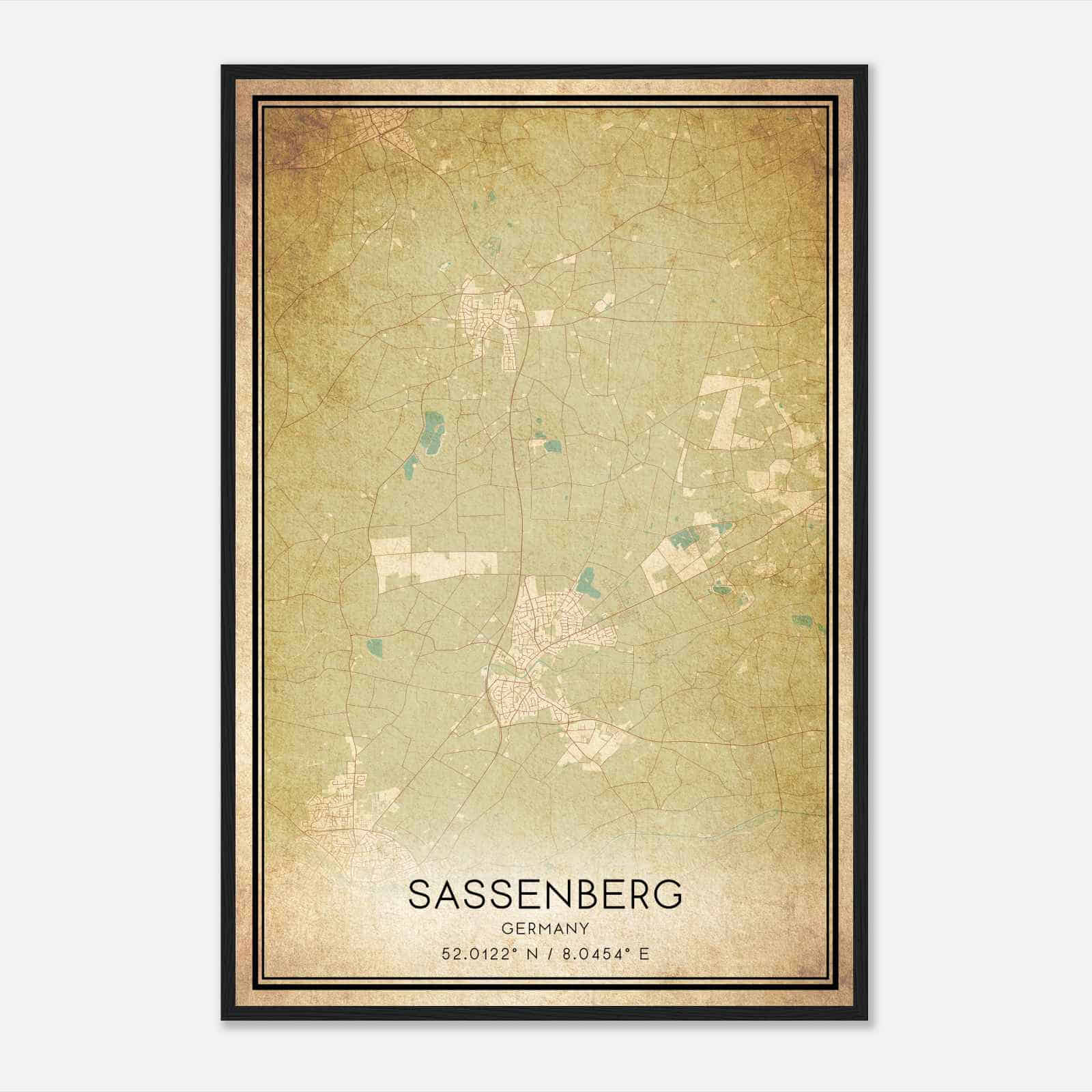 Vintage Sassenberg Germany Map Poster, Sassenberg City Road Wall Art Print