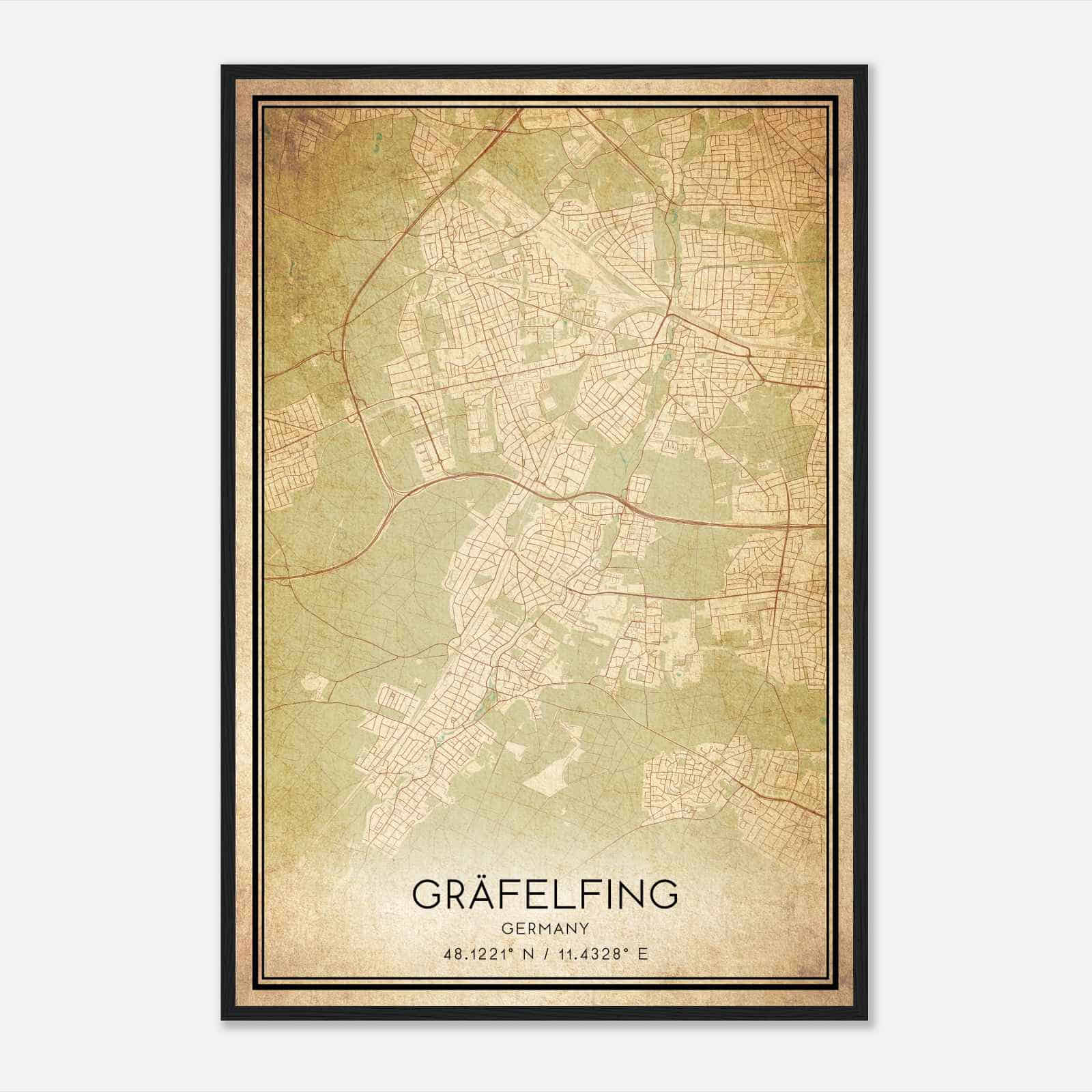 Vintage Grafelfing Germany Map Poster, Grafelfing City Road Wall Art Print