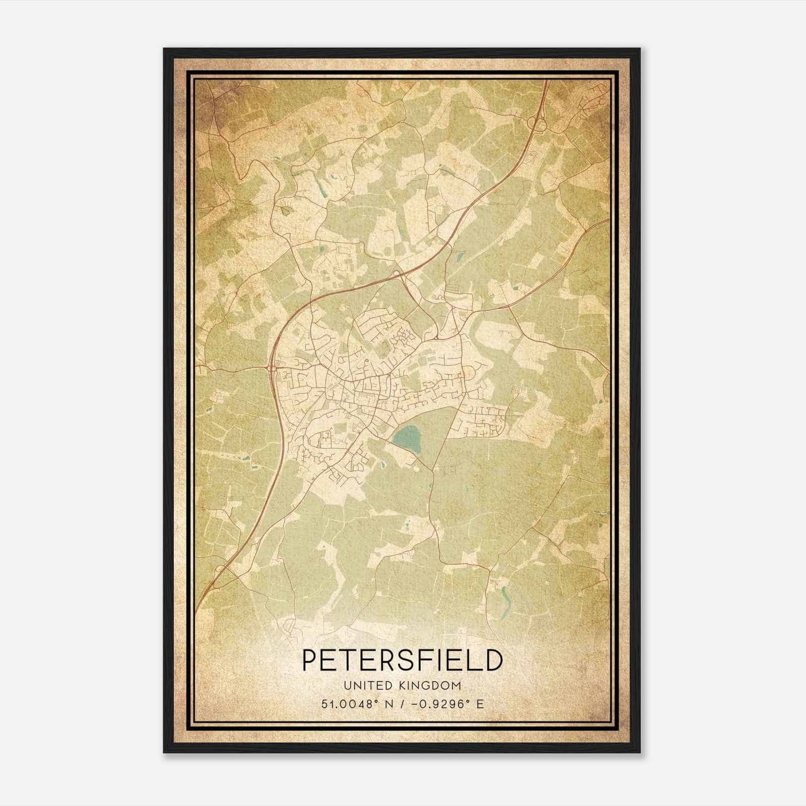 Vintage Petersfield United Kingdom Map Poster, Petersfield City Road Wall Art Print