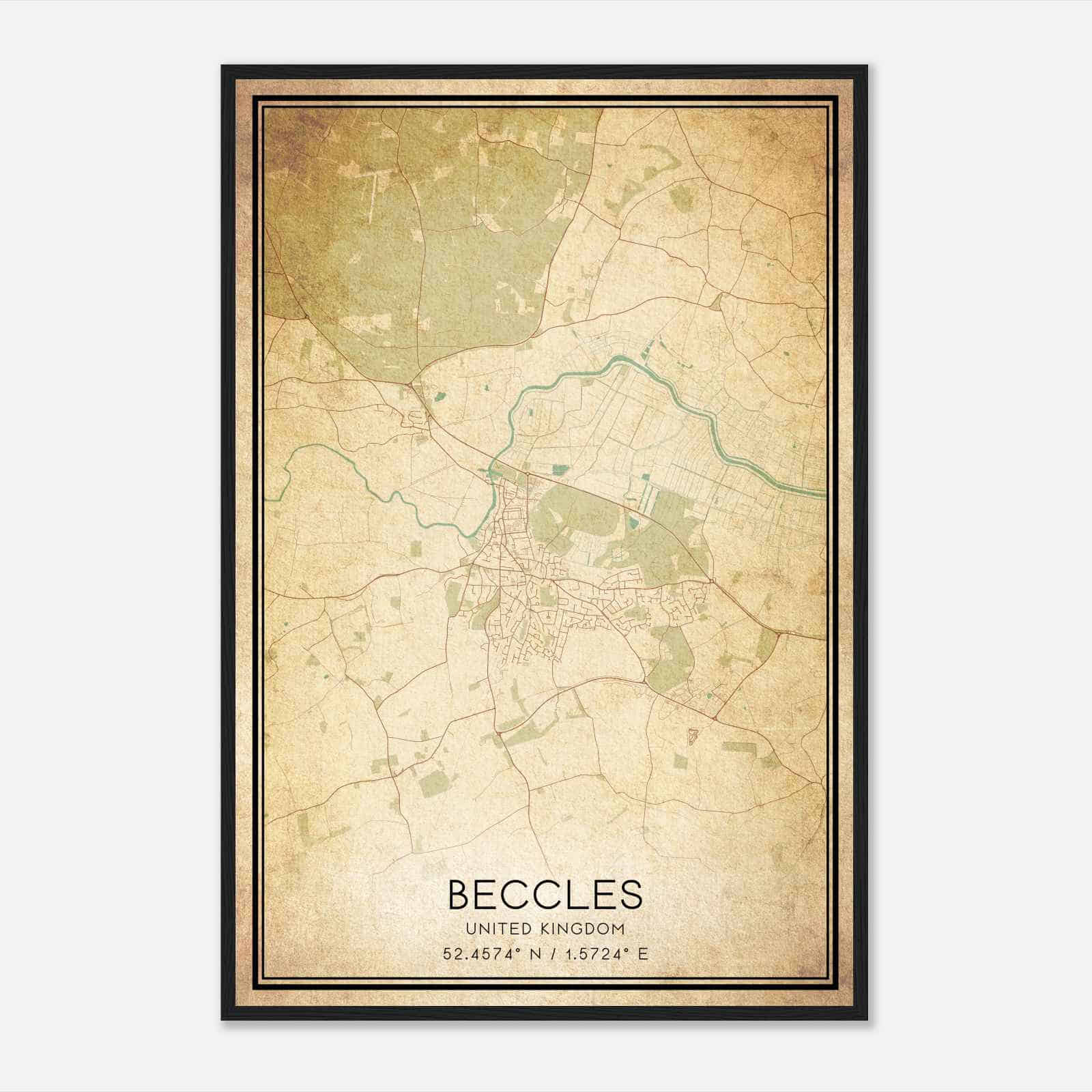 Vintage Beccles United Kingdom Map Poster, Beccles City Road Wall Art Print Vintage Beccles United Kingdom Map Poster, Beccles City Road Wall Art Print