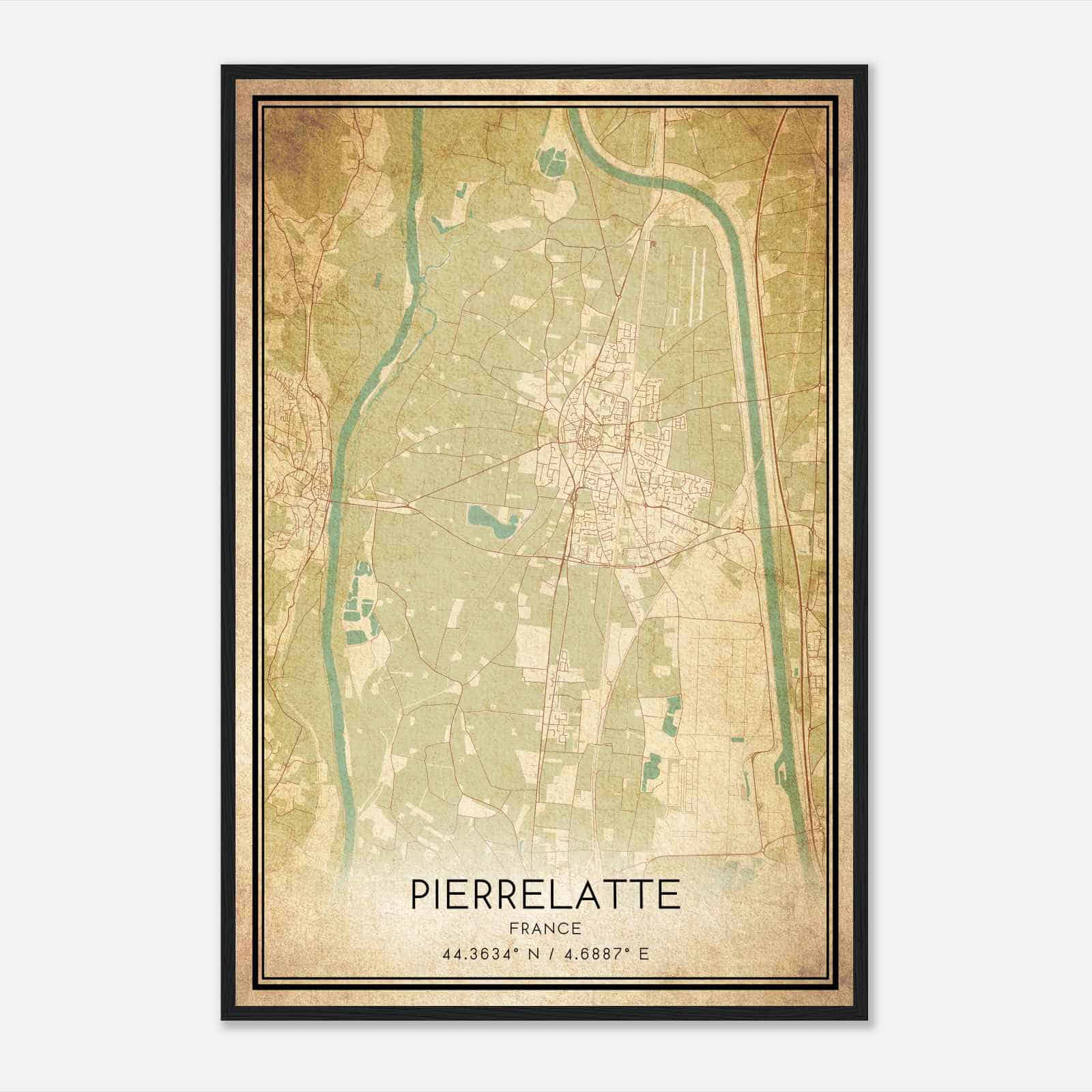 Vintage Pierrelatte France Map Poster, Pierrelatte City Road Wall Art Print