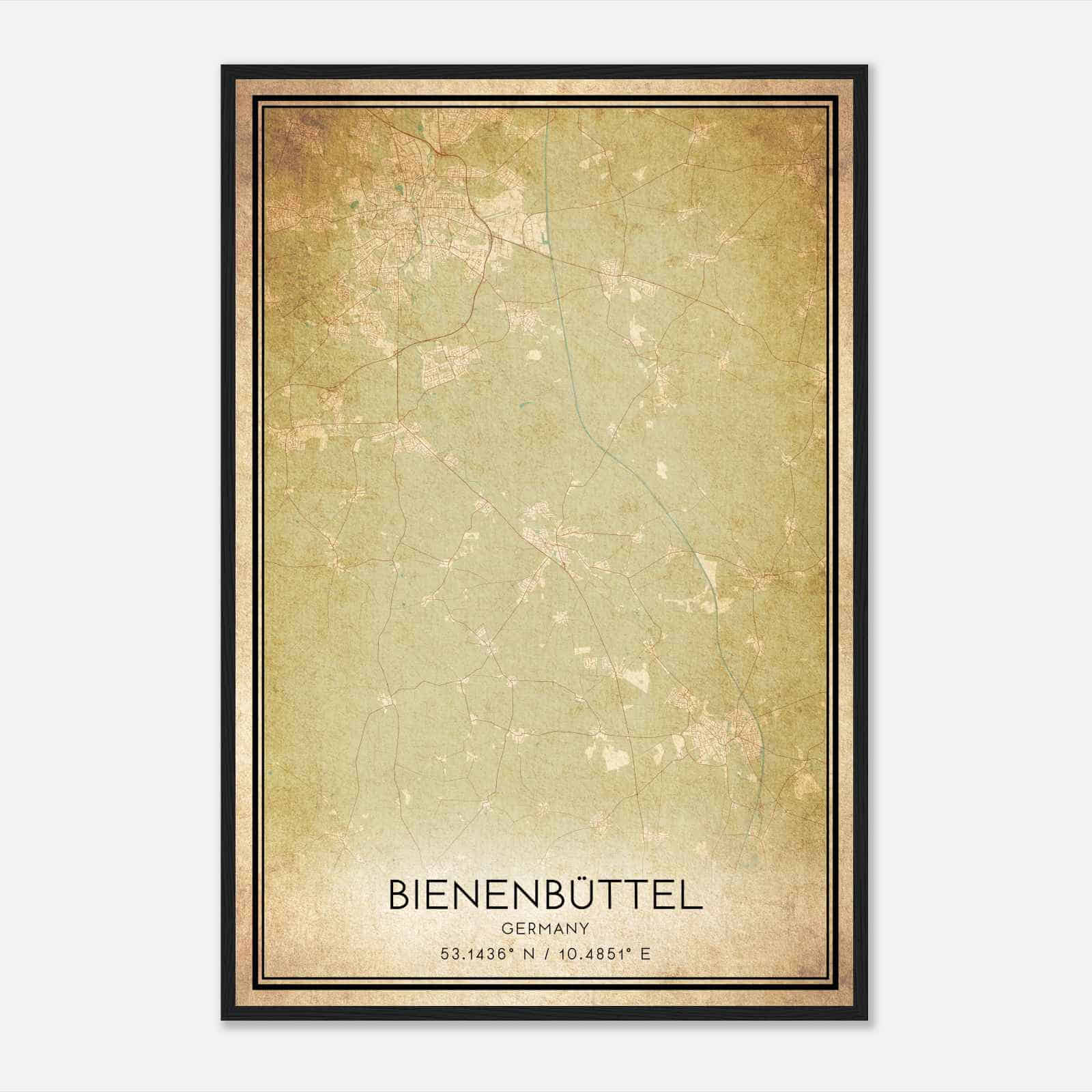 Vintage Bienenbuttel Germany Map Poster, Bienenbuttel City Road Wall Art Print